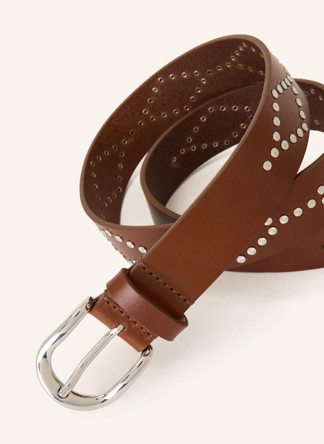 ISABEL MARANT Leren riem LILIANA met studs: BRUIN / ZILVER