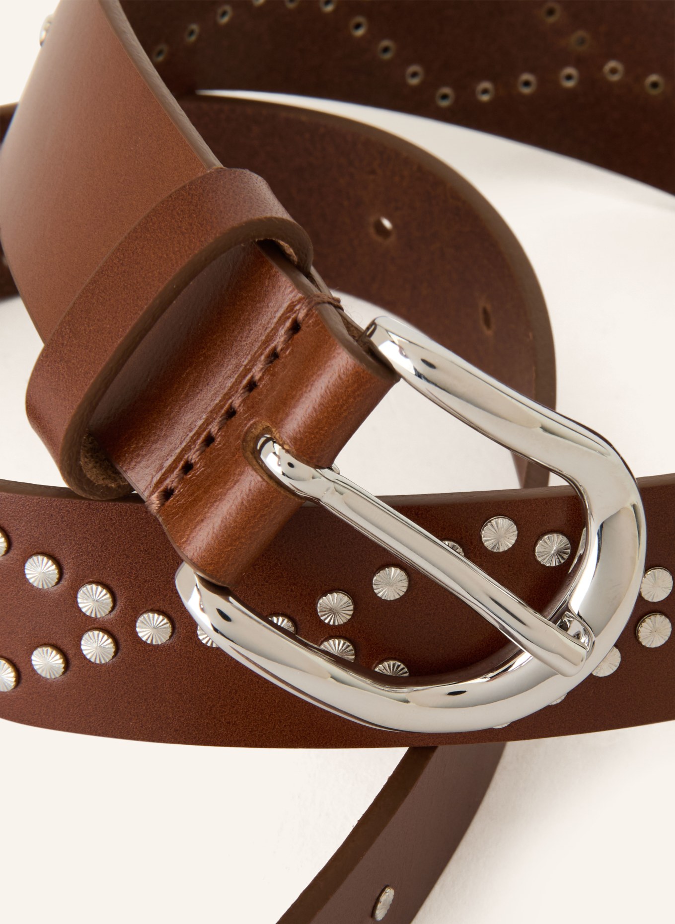 ISABEL MARANT Leren riem LILIANA met studs: BRUIN / ZILVER