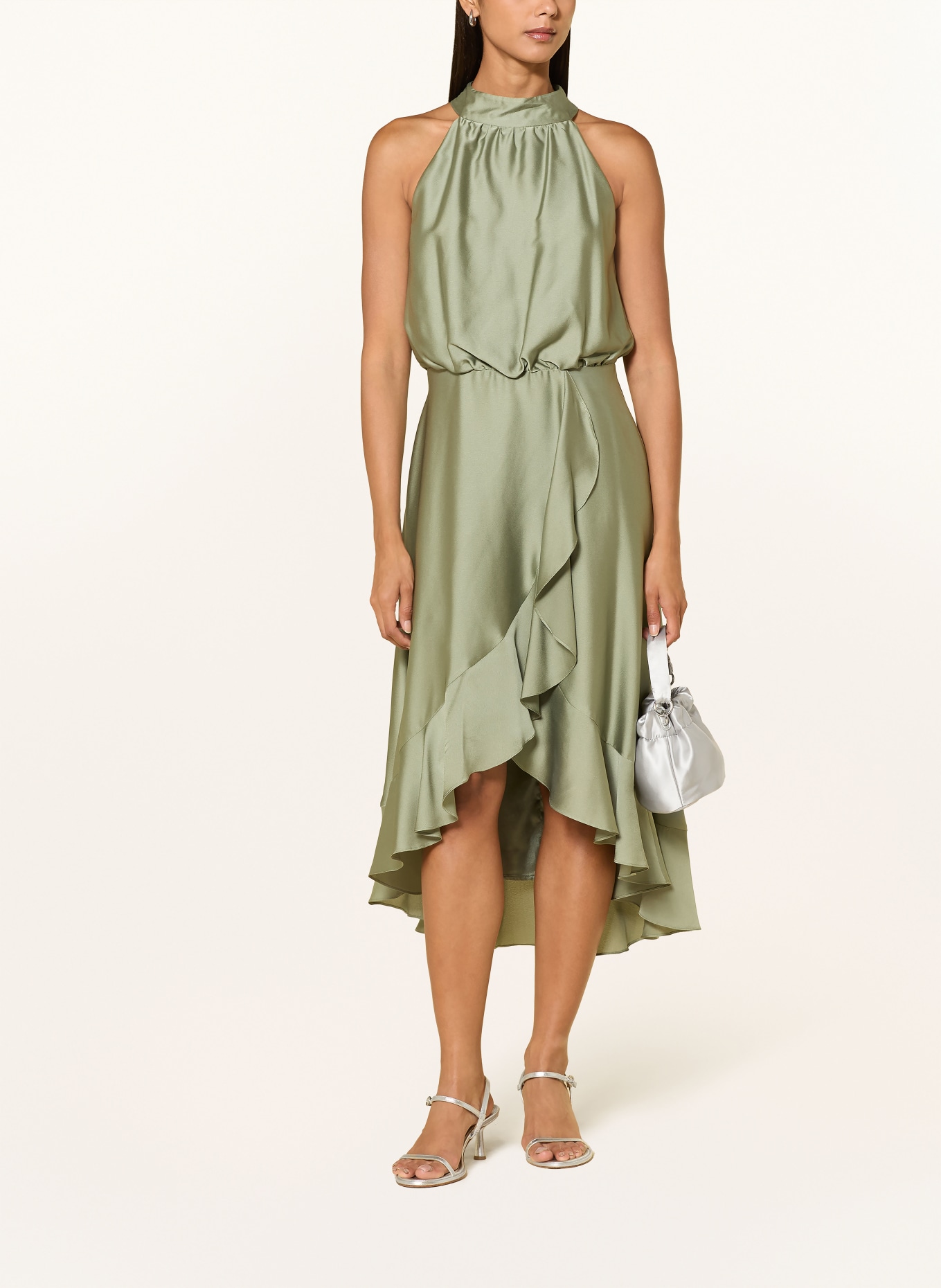 SWING Cocktailkleid aus Satin mit Volants: HELLGRÜN