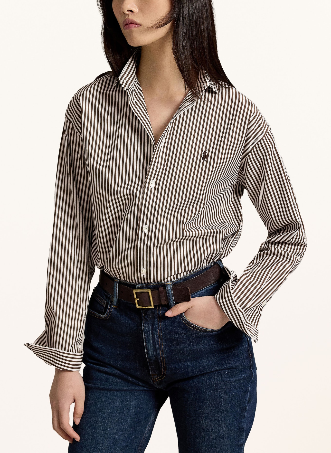 POLO RALPH LAUREN Hemdbluse: DUNKELBRAUN / WEISS