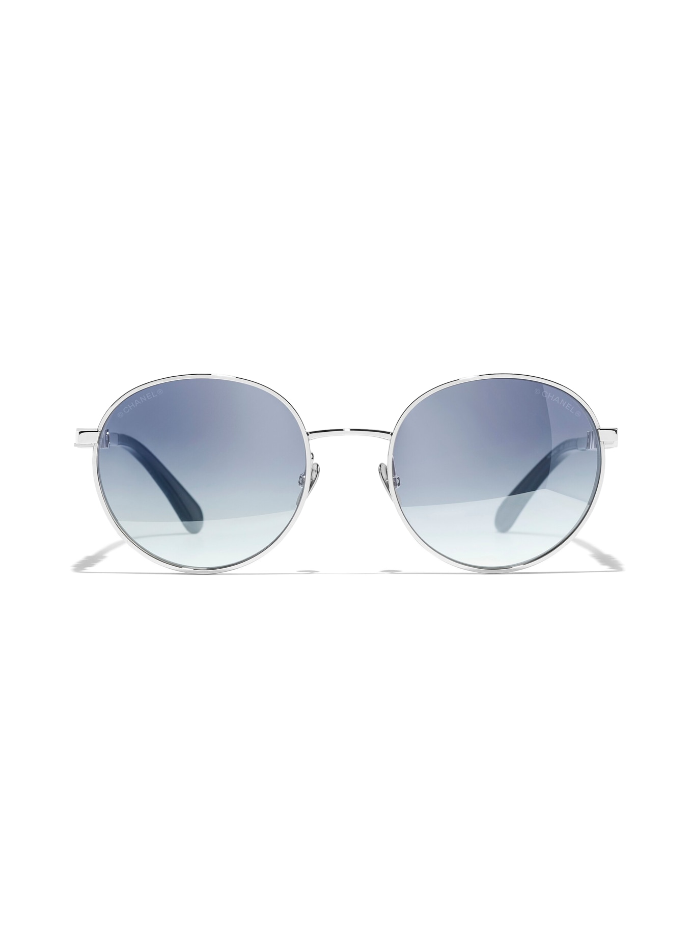 CHANEL Round sunglasses: SILVER/ GREY GRAD BLUE MIRROR SILVER