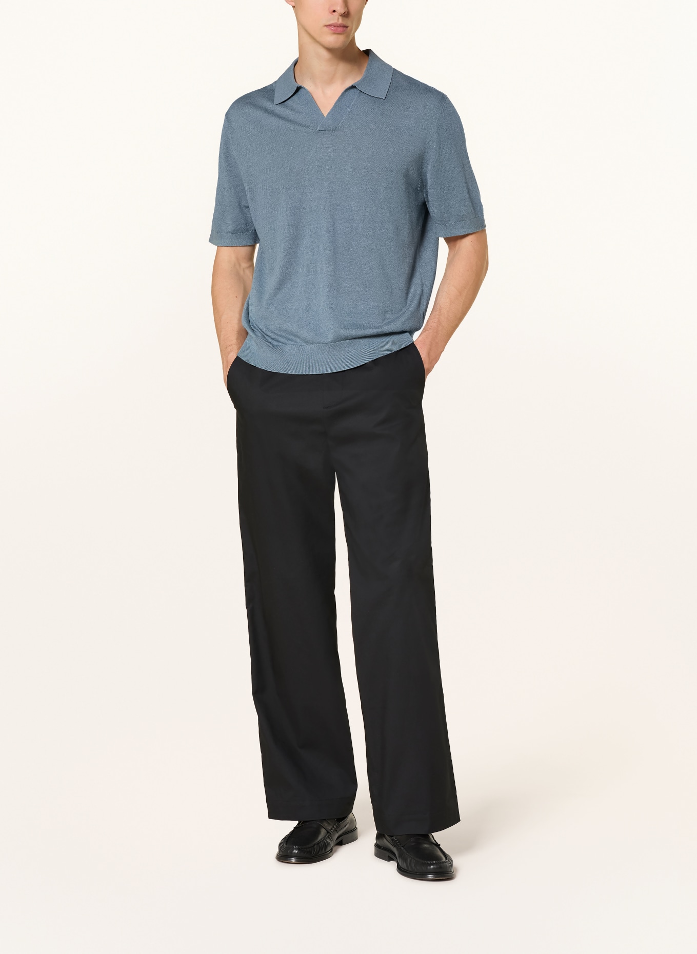 COS Strick-Poloshirt Loose Fit aus Leinen: BLAUGRAU