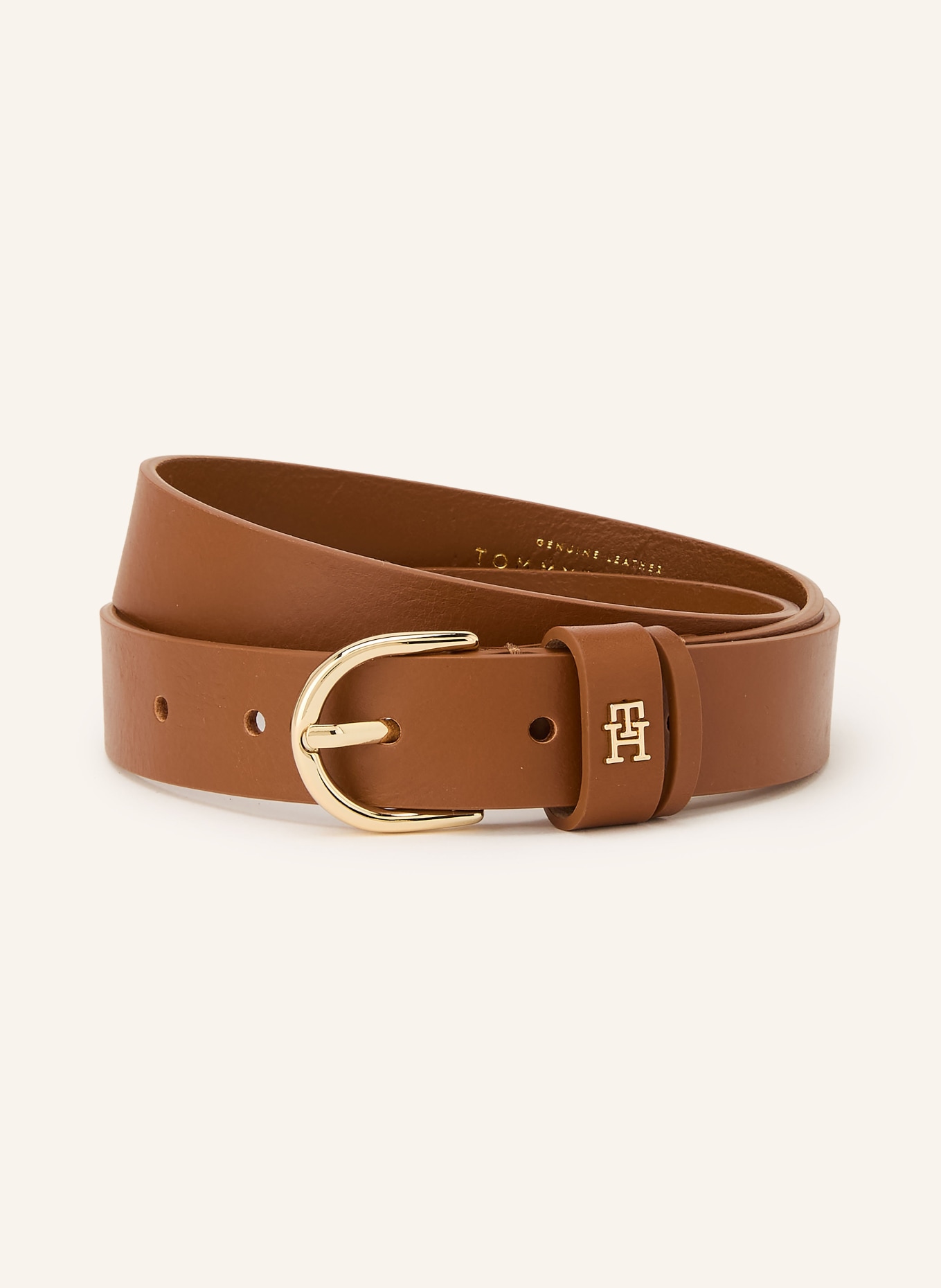 TOMMY HILFIGER Kožený opasek: HNĚDÁ / ZLATÁ