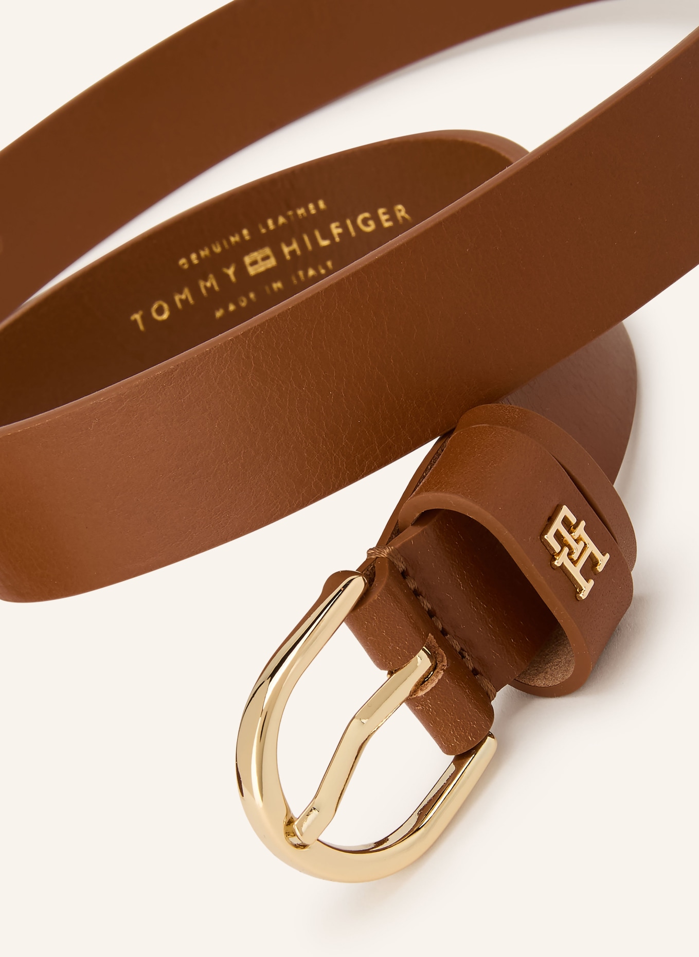 TOMMY HILFIGER Kožený opasek: HNĚDÁ / ZLATÁ