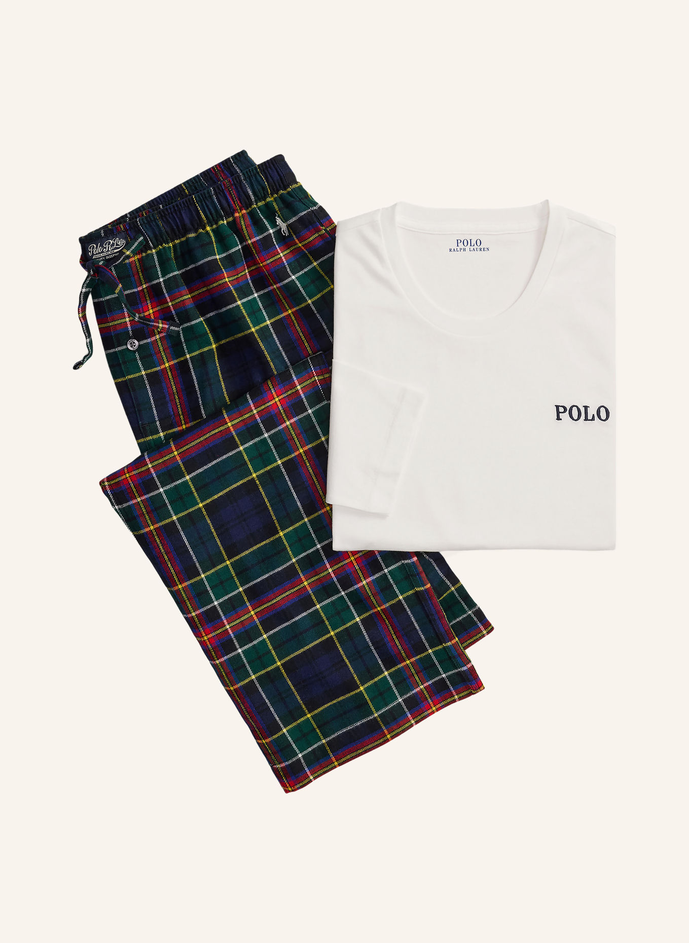 POLO RALPH LAUREN Flannel pajamas: DARK BLUE / GREEN / WHITE
