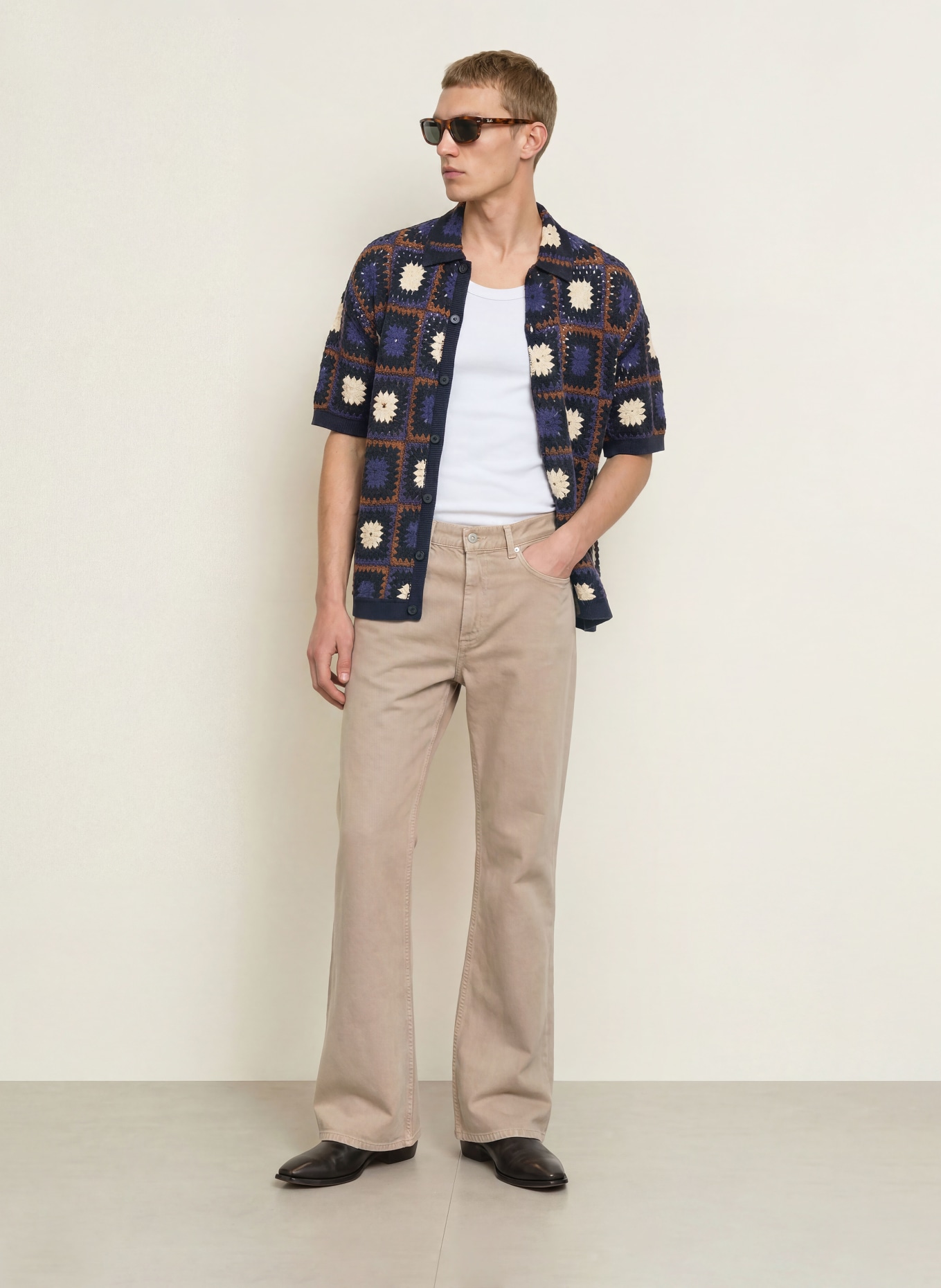 ALLSAINTS Gebreid overshirt MANDON: DONKERBLAUW / BRUIN / ECRU
