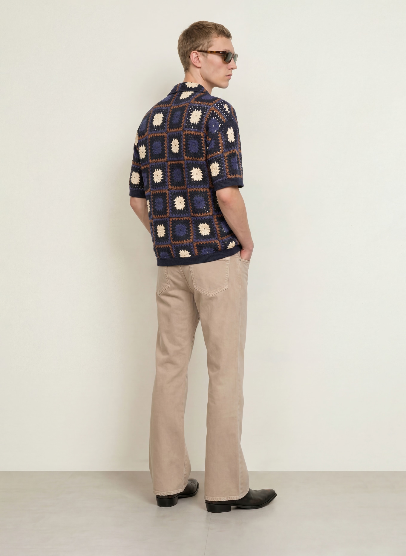 ALLSAINTS Gebreid overshirt MANDON: DONKERBLAUW / BRUIN / ECRU