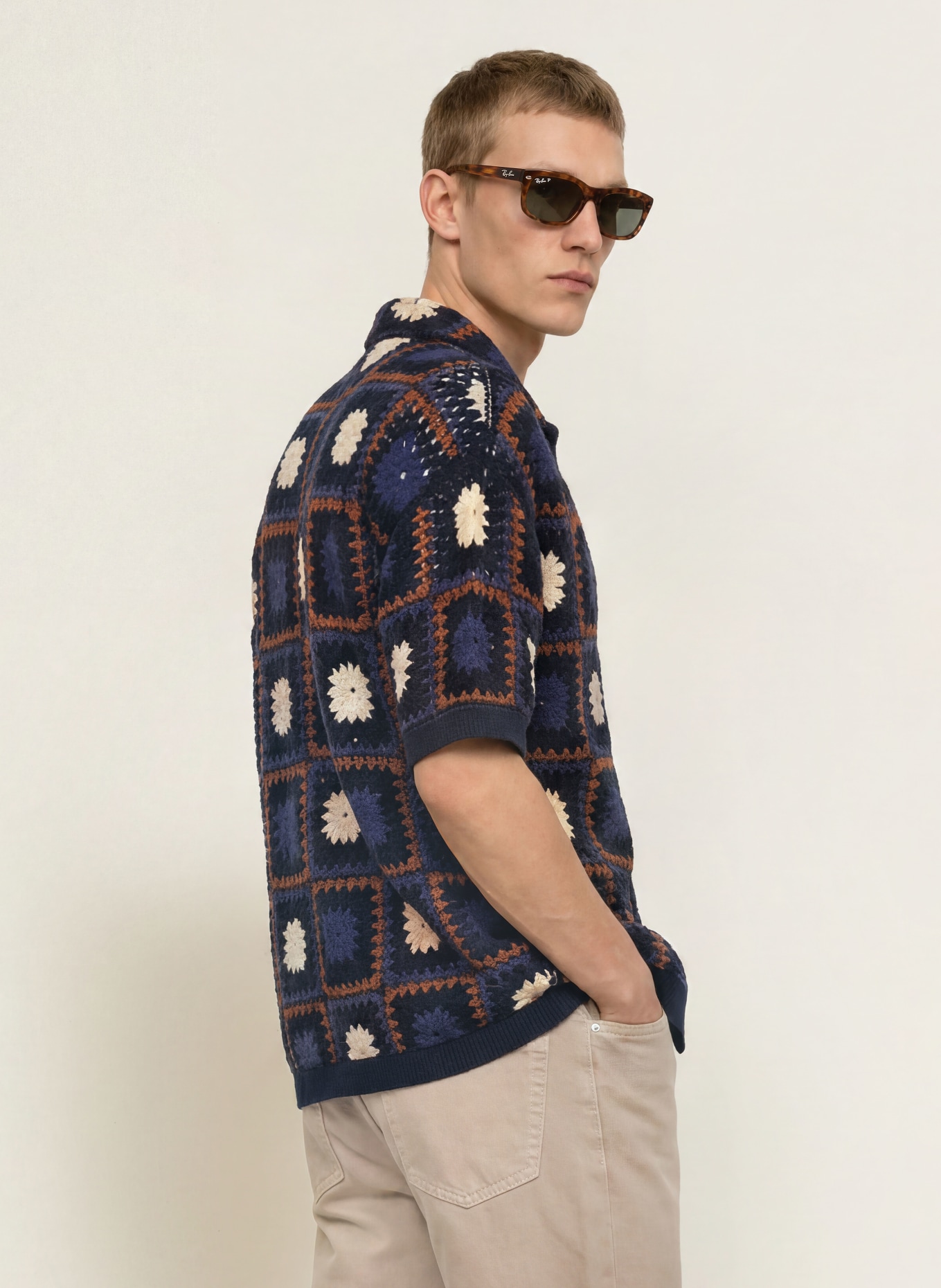 ALLSAINTS Gebreid overshirt MANDON: DONKERBLAUW / BRUIN / ECRU