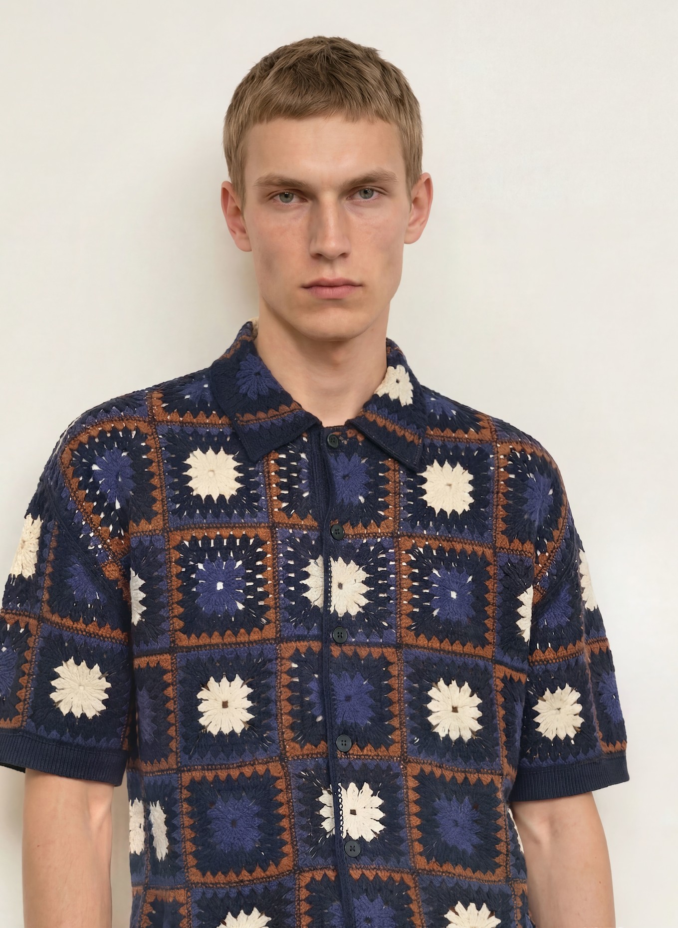 ALLSAINTS Gebreid overshirt MANDON: DONKERBLAUW / BRUIN / ECRU