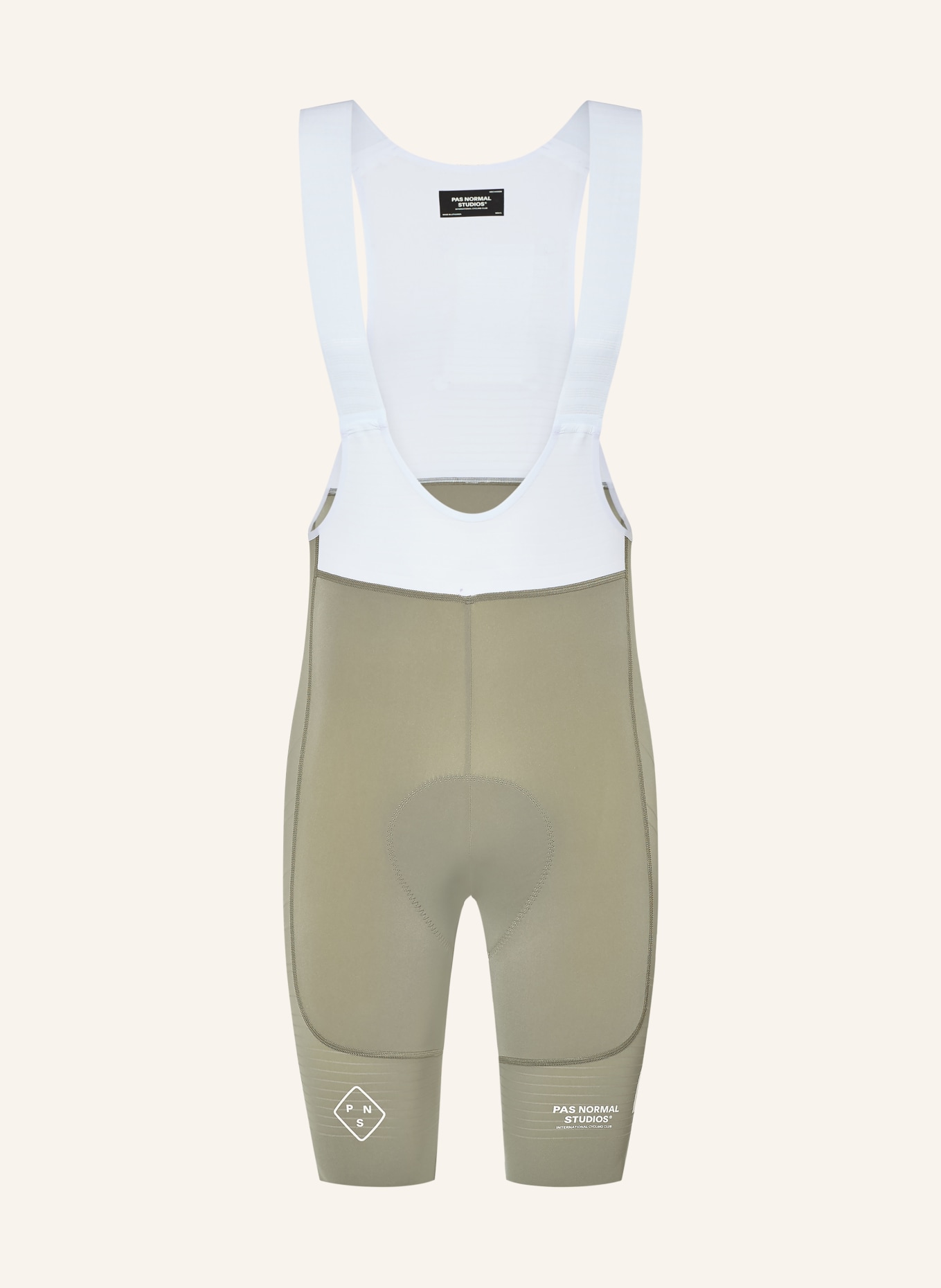 PAS NORMAL STUDIOS MECHANISM PRO BIBS cycling shorts with straps and padded insert: GRAY / WHITE