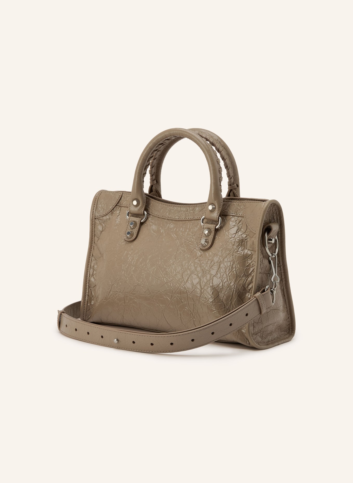 BALENCIAGA Torebka LE CITY SMALL z nitami: BEŻOWY / SREBRNY