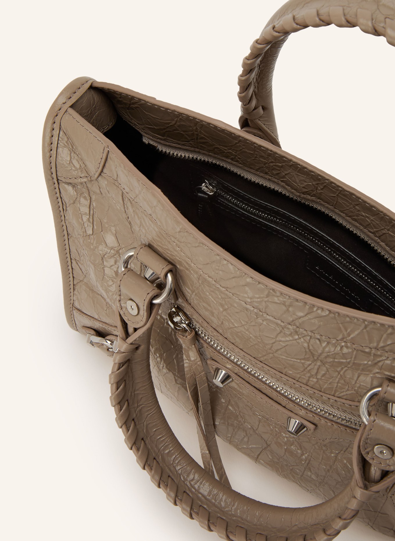 BALENCIAGA Torebka LE CITY SMALL z nitami: BEŻOWY / SREBRNY