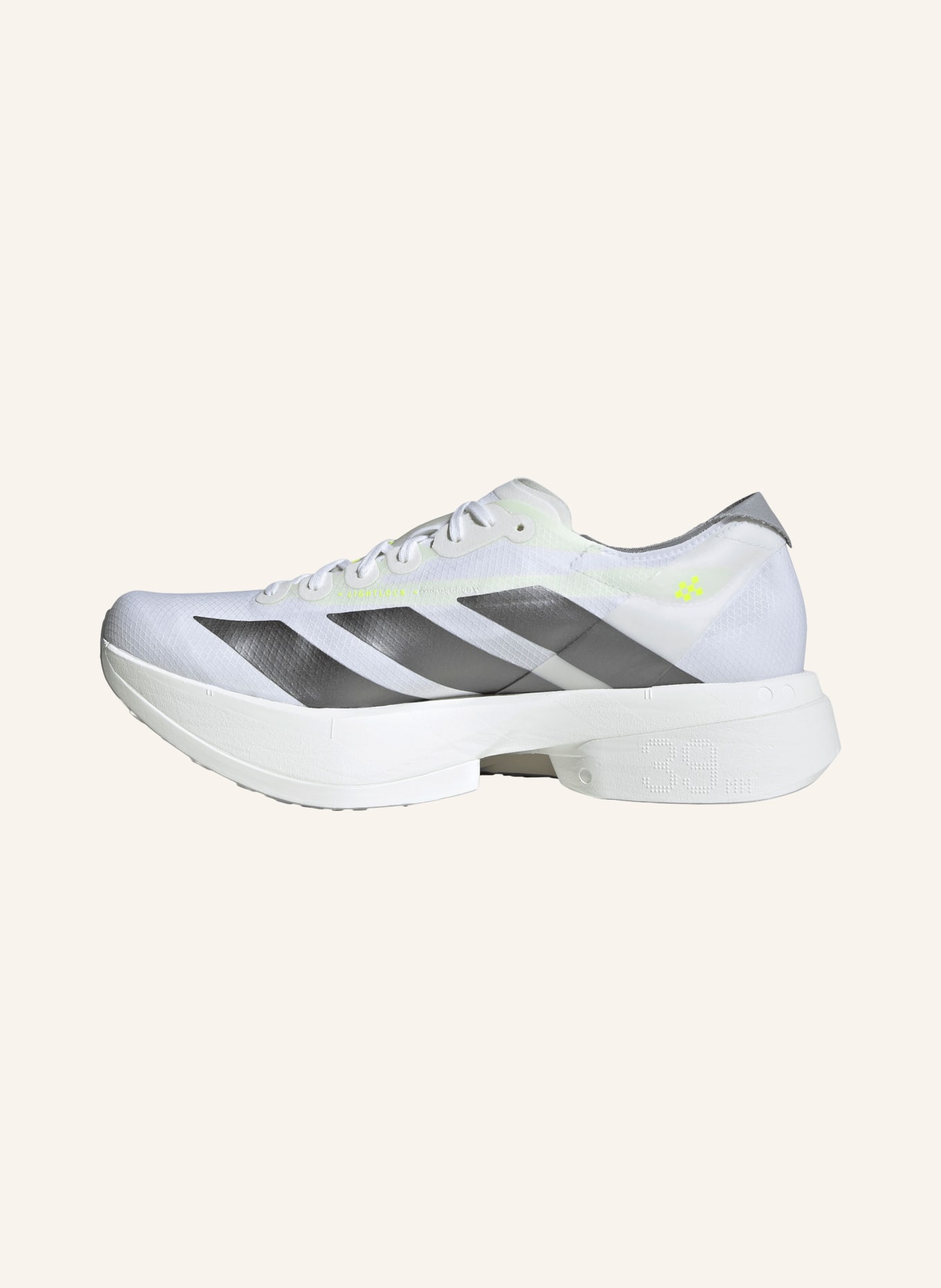 adidas ADIZERO ADIOS PRO 4 running shoes: WHITE / GRAY / NEON YELLOW