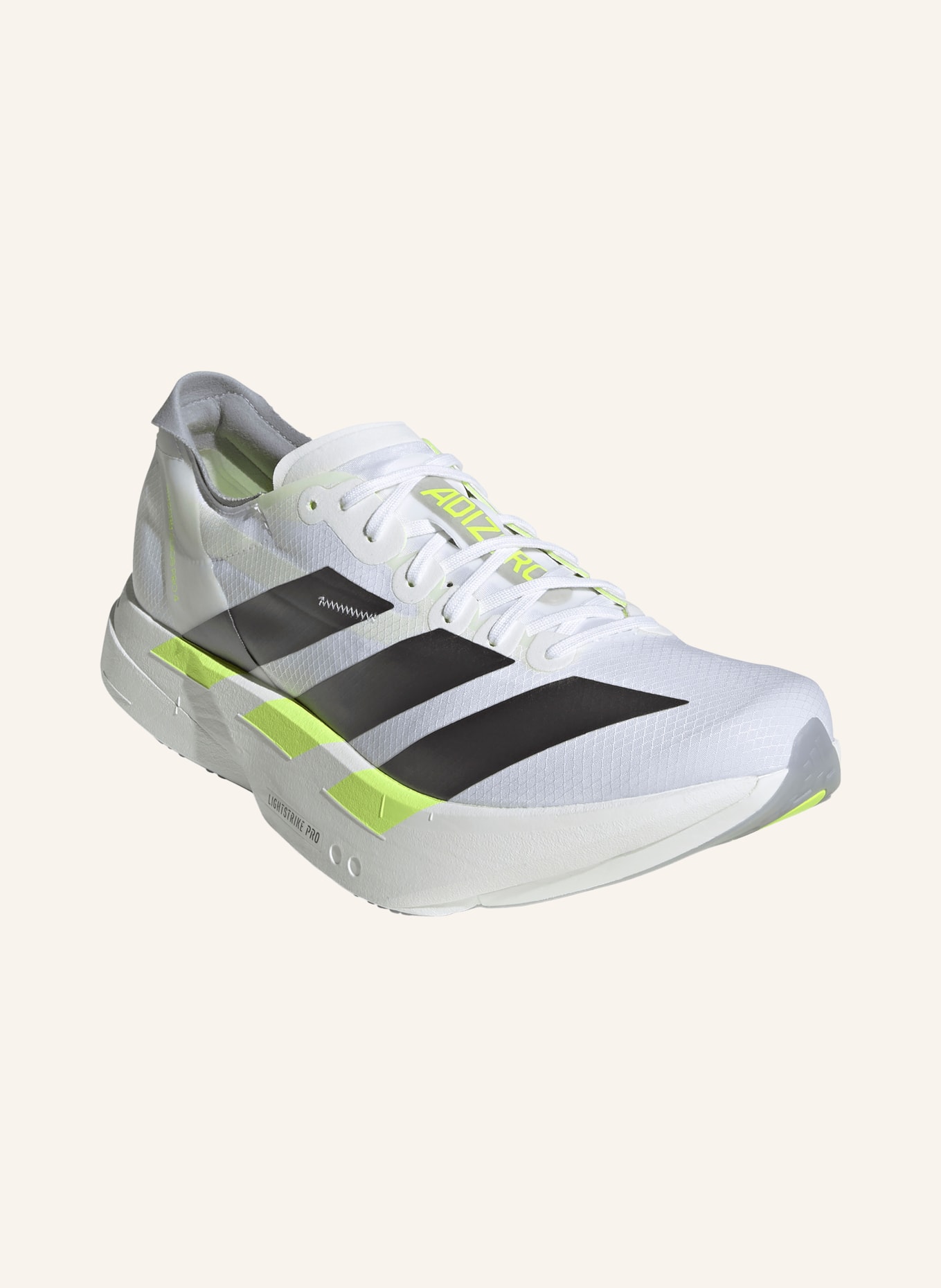 adidas ADIZERO ADIOS PRO 4 running shoes: WHITE / GRAY / NEON YELLOW