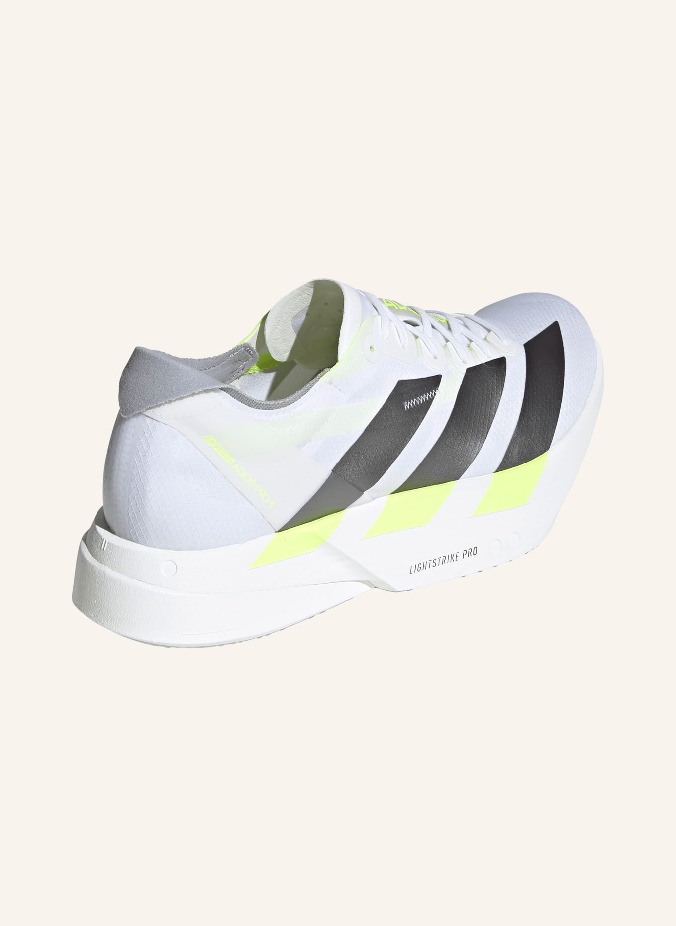adidas ADIZERO ADIOS PRO 4 running shoes: WHITE / GRAY / NEON YELLOW