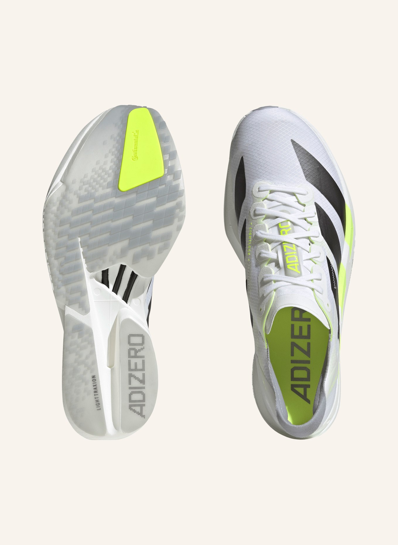 adidas ADIZERO ADIOS PRO 4 running shoes: WHITE / GRAY / NEON YELLOW