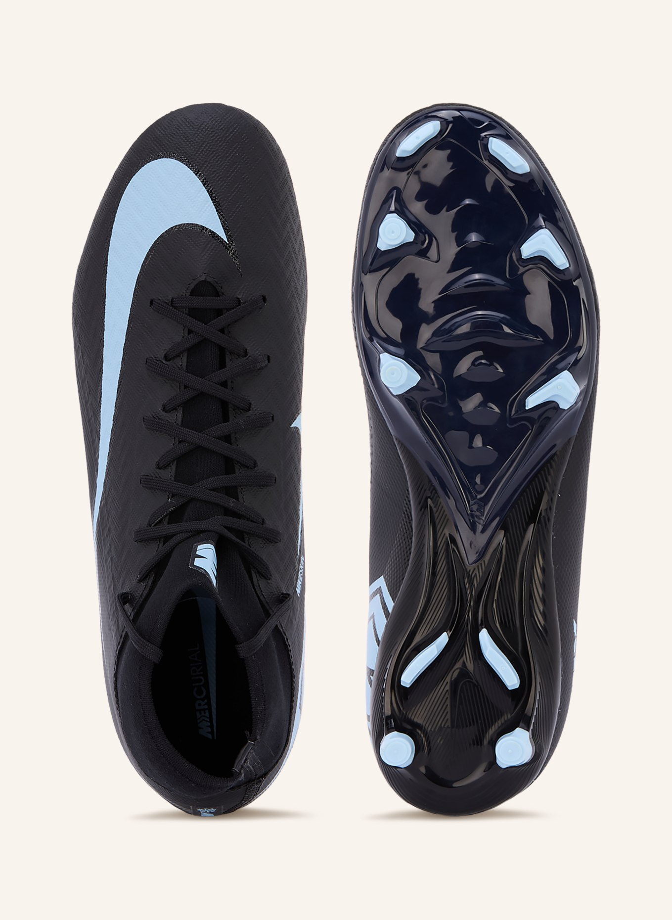 Nike Voetbalschoenen SUPERFLY 10 ACADEMY: ZWART / LICHTBLAUW
