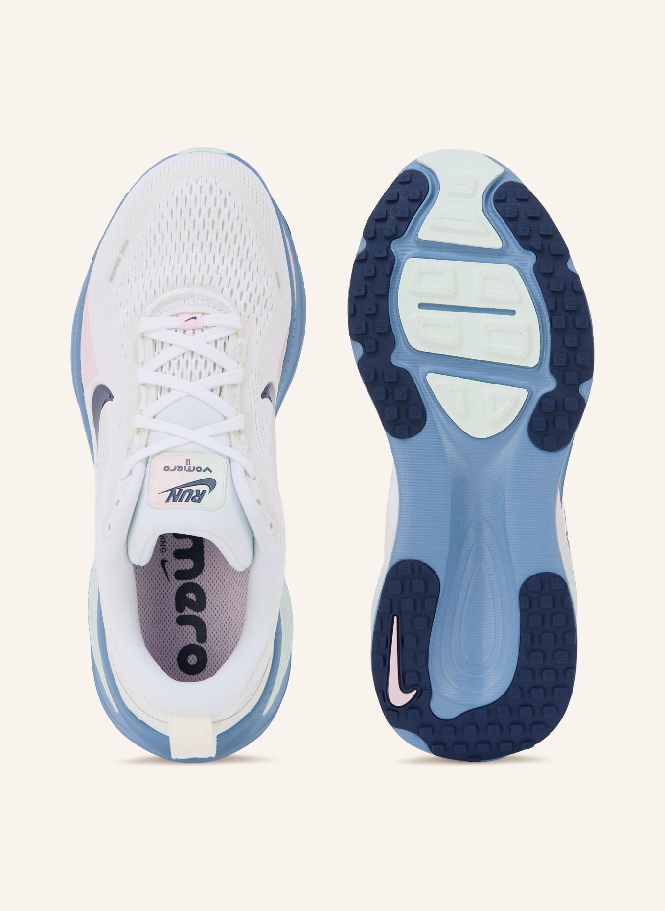 Nike Laufschuhe VOMERO 18: WEISS / HELLROSA / DUNKELBLAU