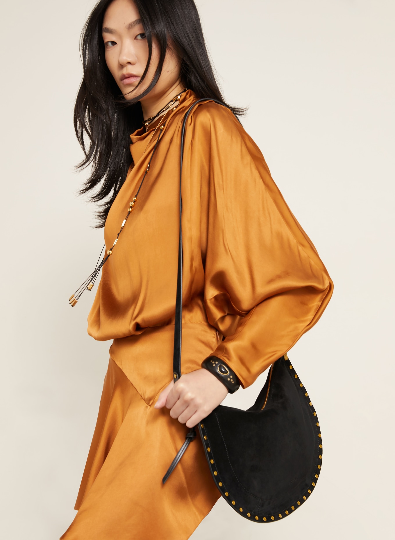 ISABEL MARANT Crossbody bag OSKAN with rivets: BLACK / GOLD
