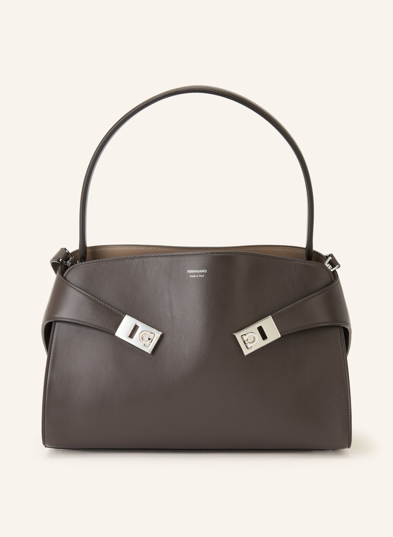 FERRAGAMO Schultertasche HUG: DUNKELBRAUN / SILBER