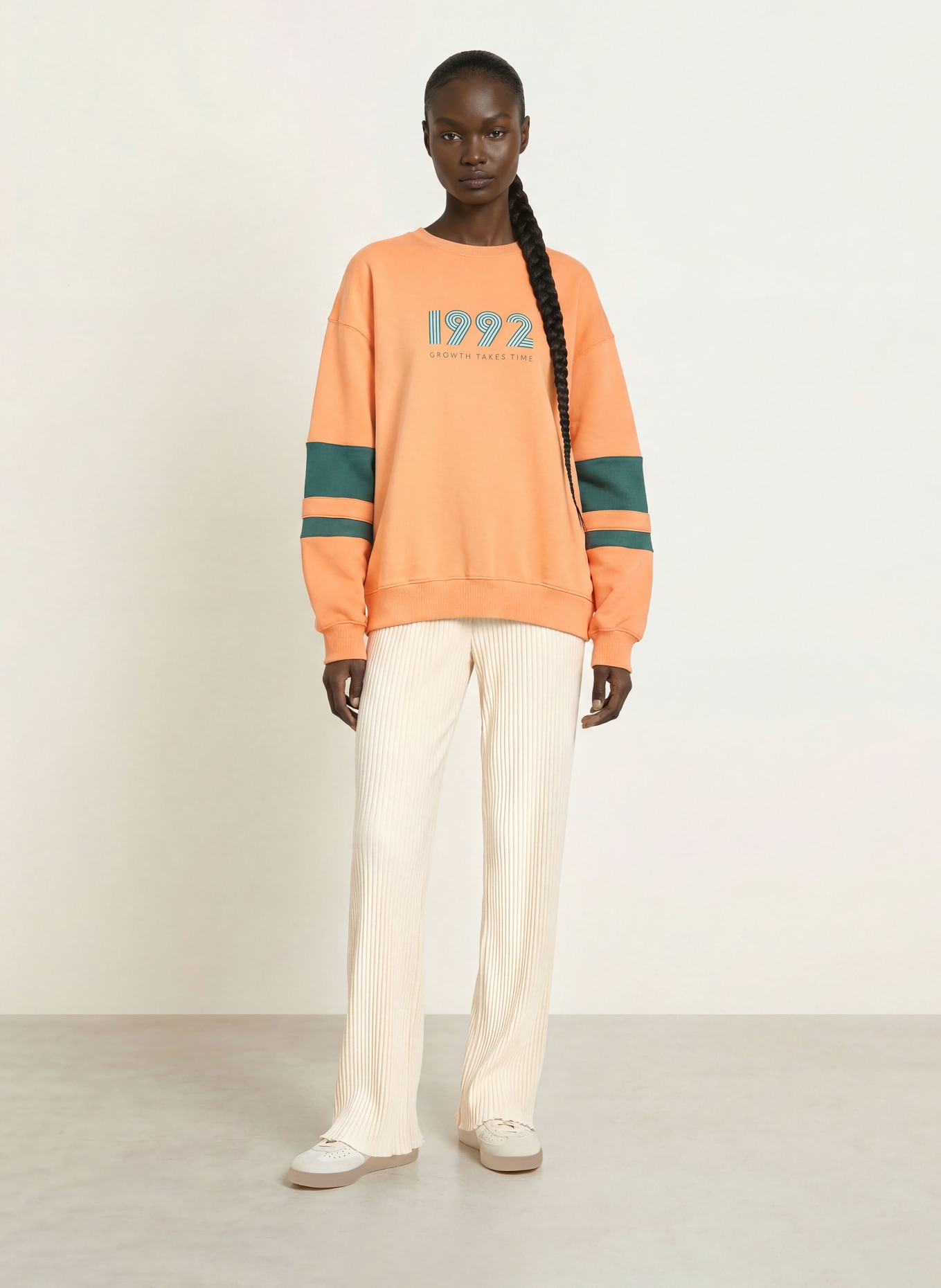 OH APRIL Oversized sweatshirt: LICHTORANJE / LICHTGRIJS / PETROL
