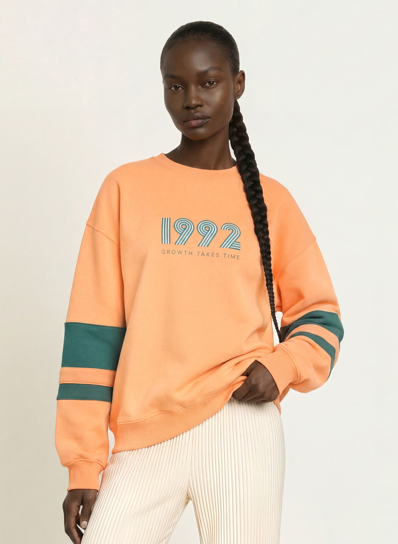 OH APRIL Oversized sweatshirt: LICHTORANJE / LICHTGRIJS / PETROL