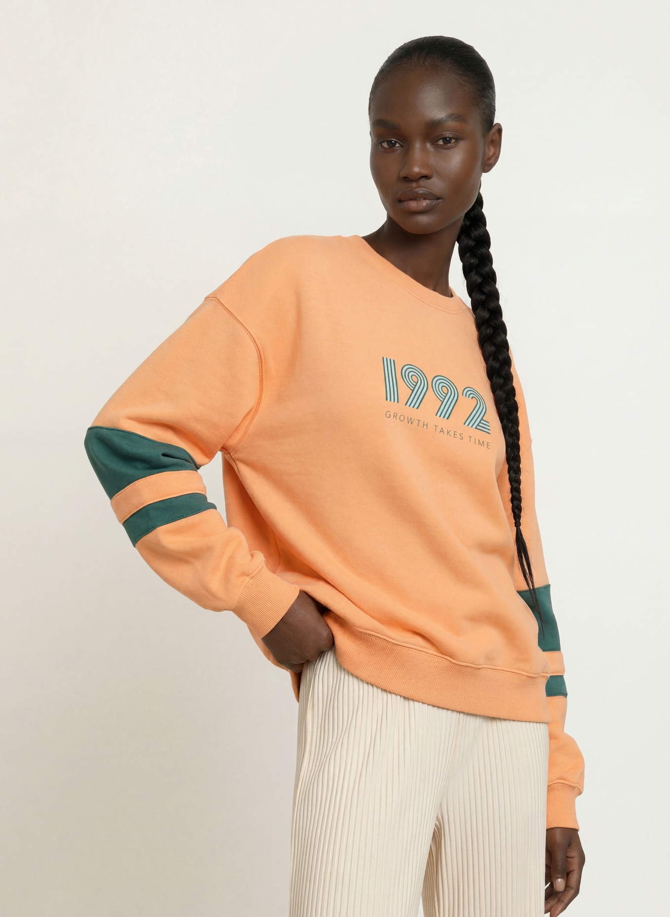 OH APRIL Oversized sweatshirt: LICHTORANJE / LICHTGRIJS / PETROL