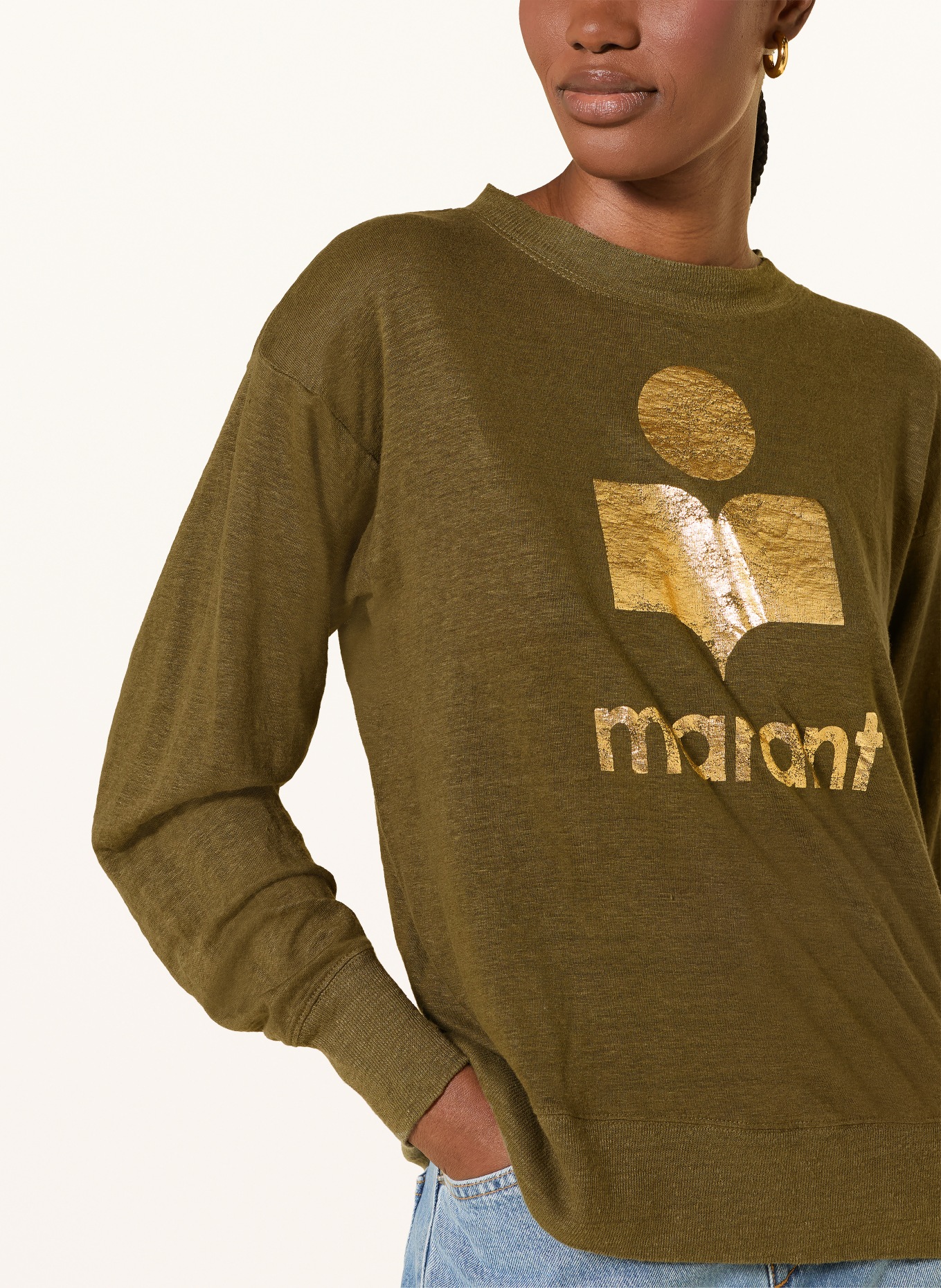 MARANT ÉTOILE Tričko s dlouhým rukávem KLOWIA ze lnu: KHAKI / ZLATÁ