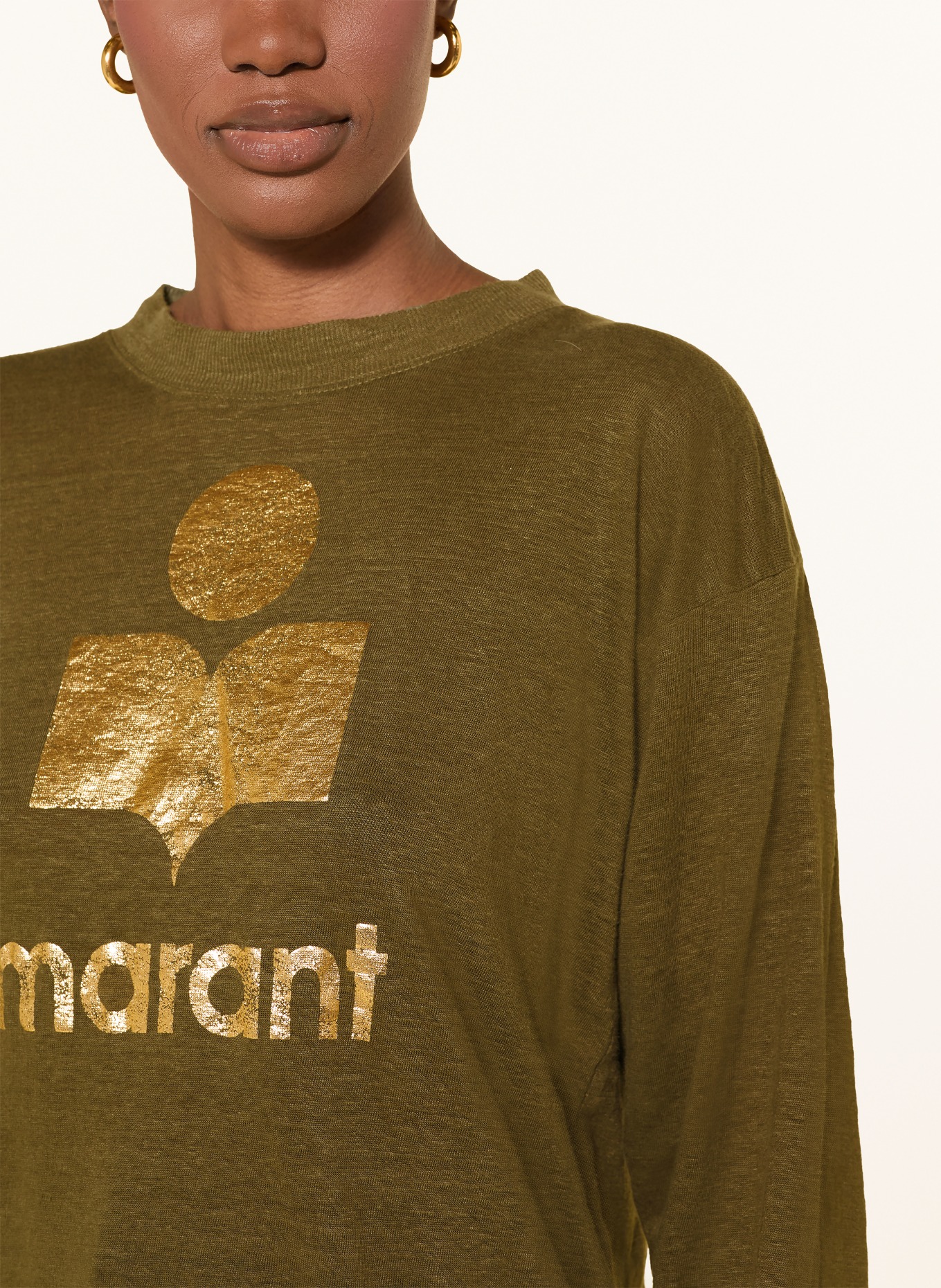 MARANT ÉTOILE Tričko s dlouhým rukávem KLOWIA ze lnu: KHAKI / ZLATÁ