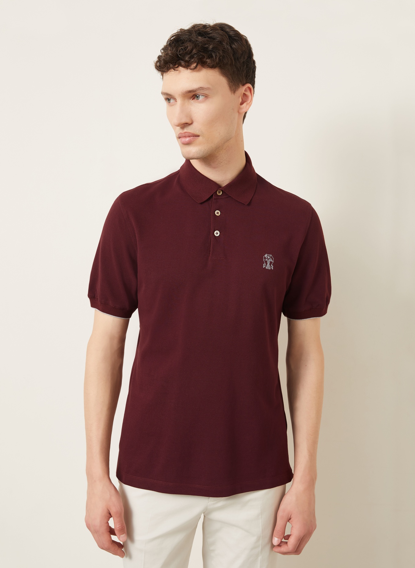 BRUNELLO CUCINELLI Piqué polo shirt: DARK RED