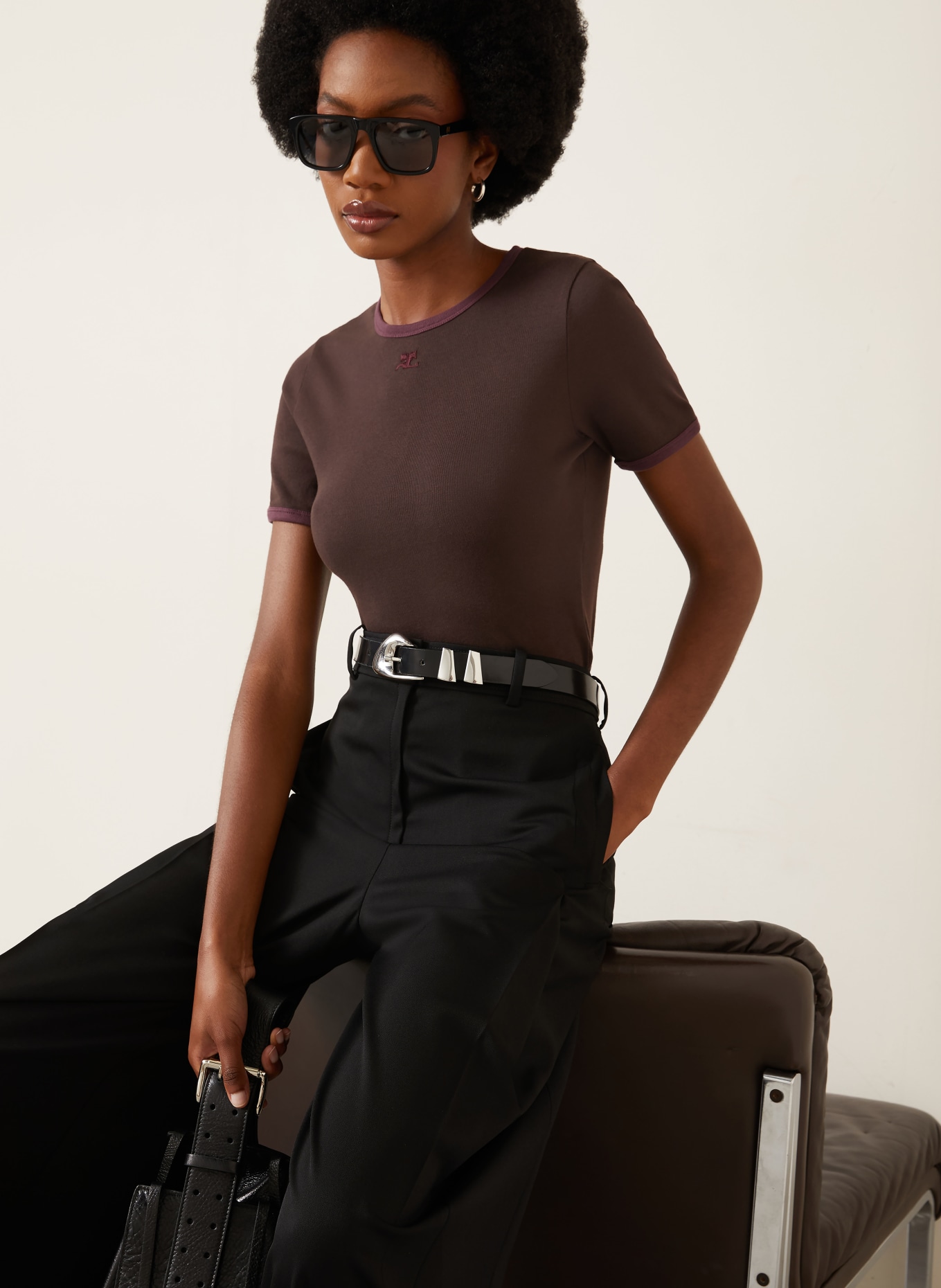 Courrèges T-shirt: DARK BROWN / DARK PURPLE
