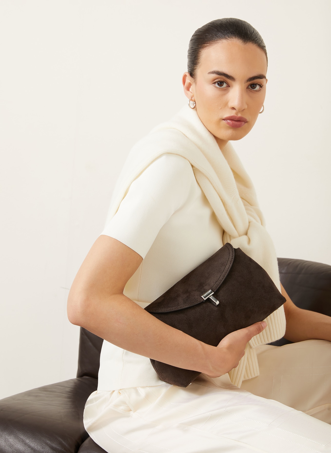 TOTEME Koppeling T-LOCK: MARRON FONCÉ / ZILVER