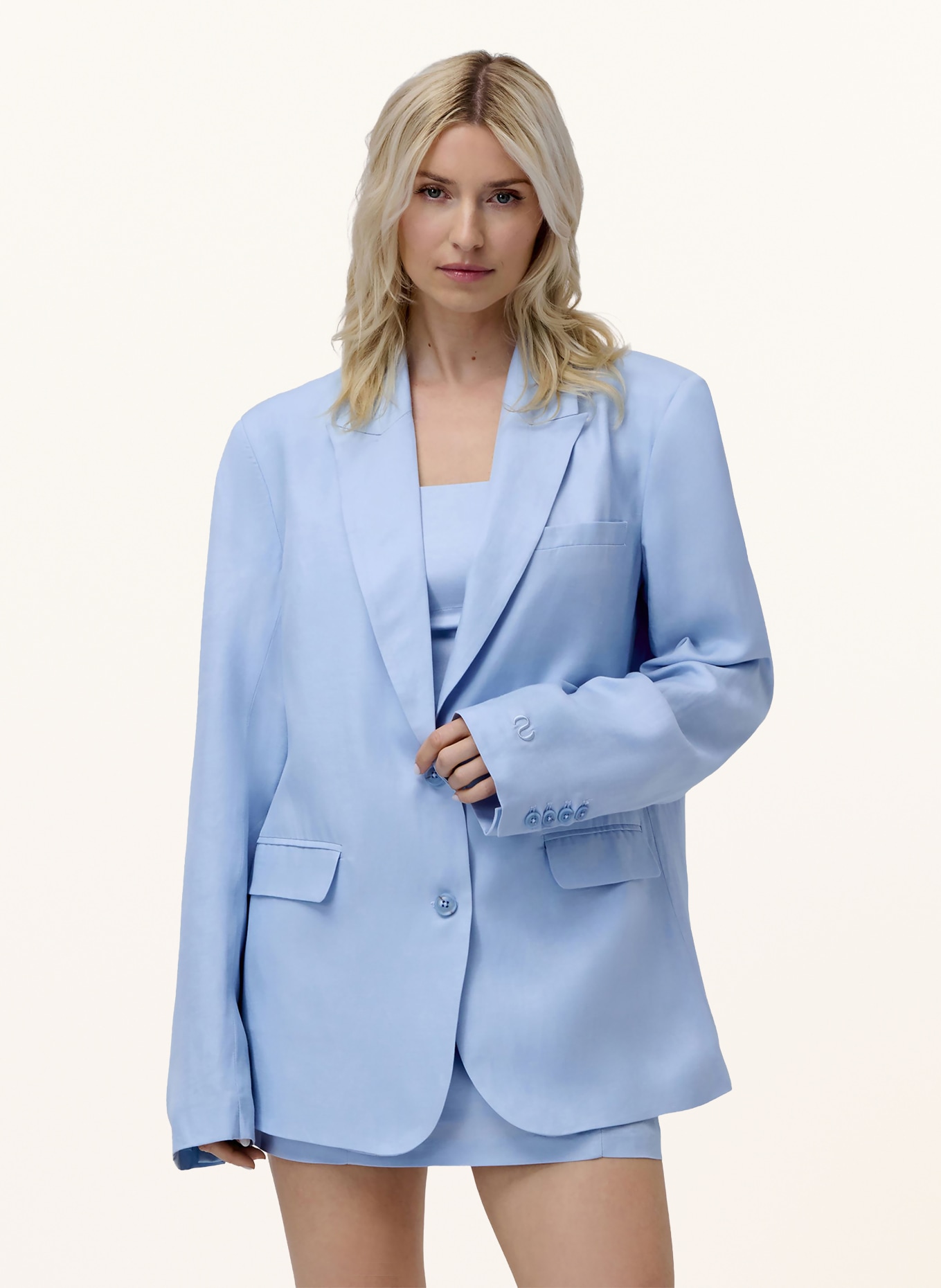 LeGer Studio Blazer MAJELLA met linnen: LICHTBLAUW