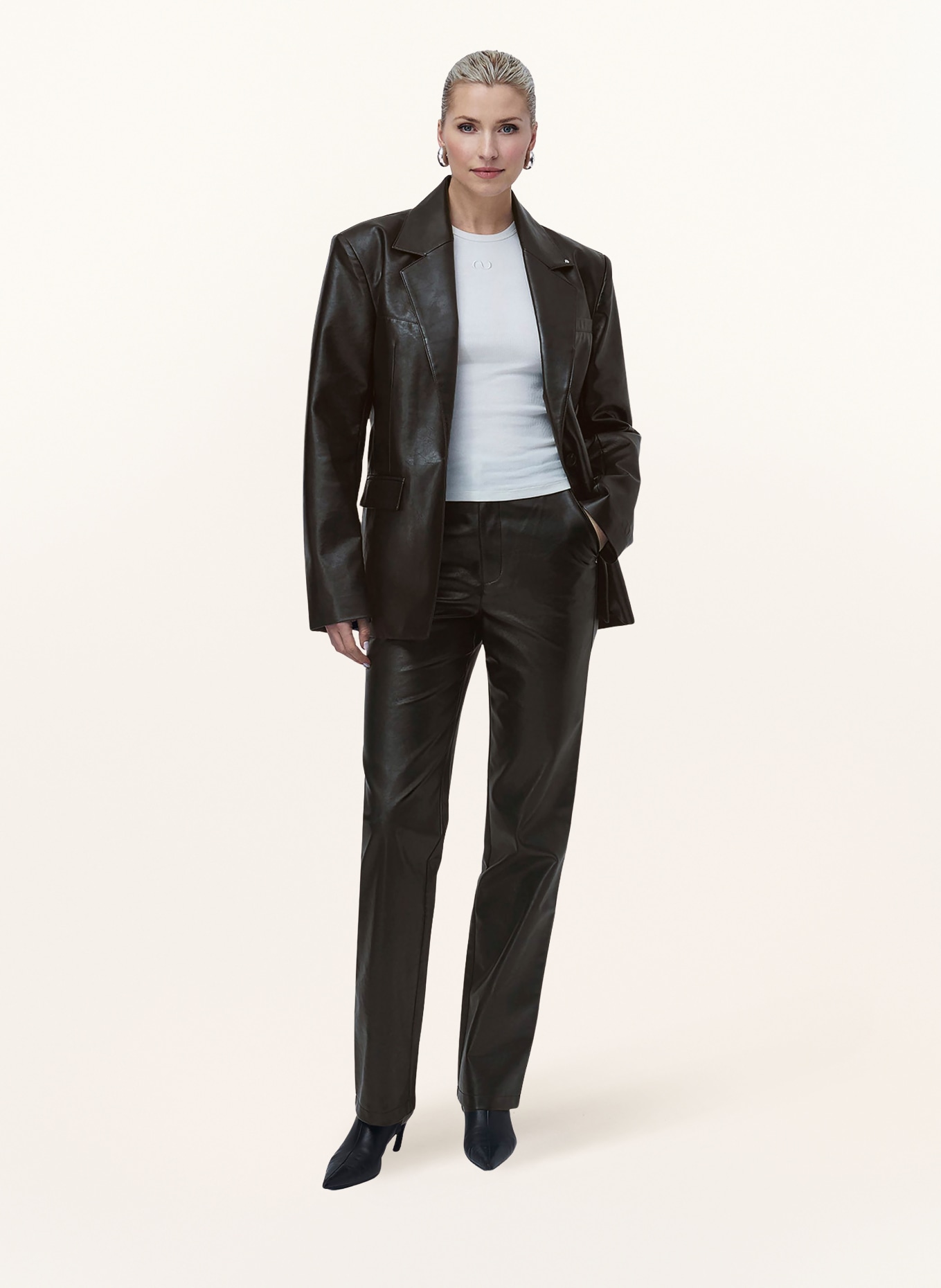 LeGer Studio Broek INSA in lederlook: ZWART