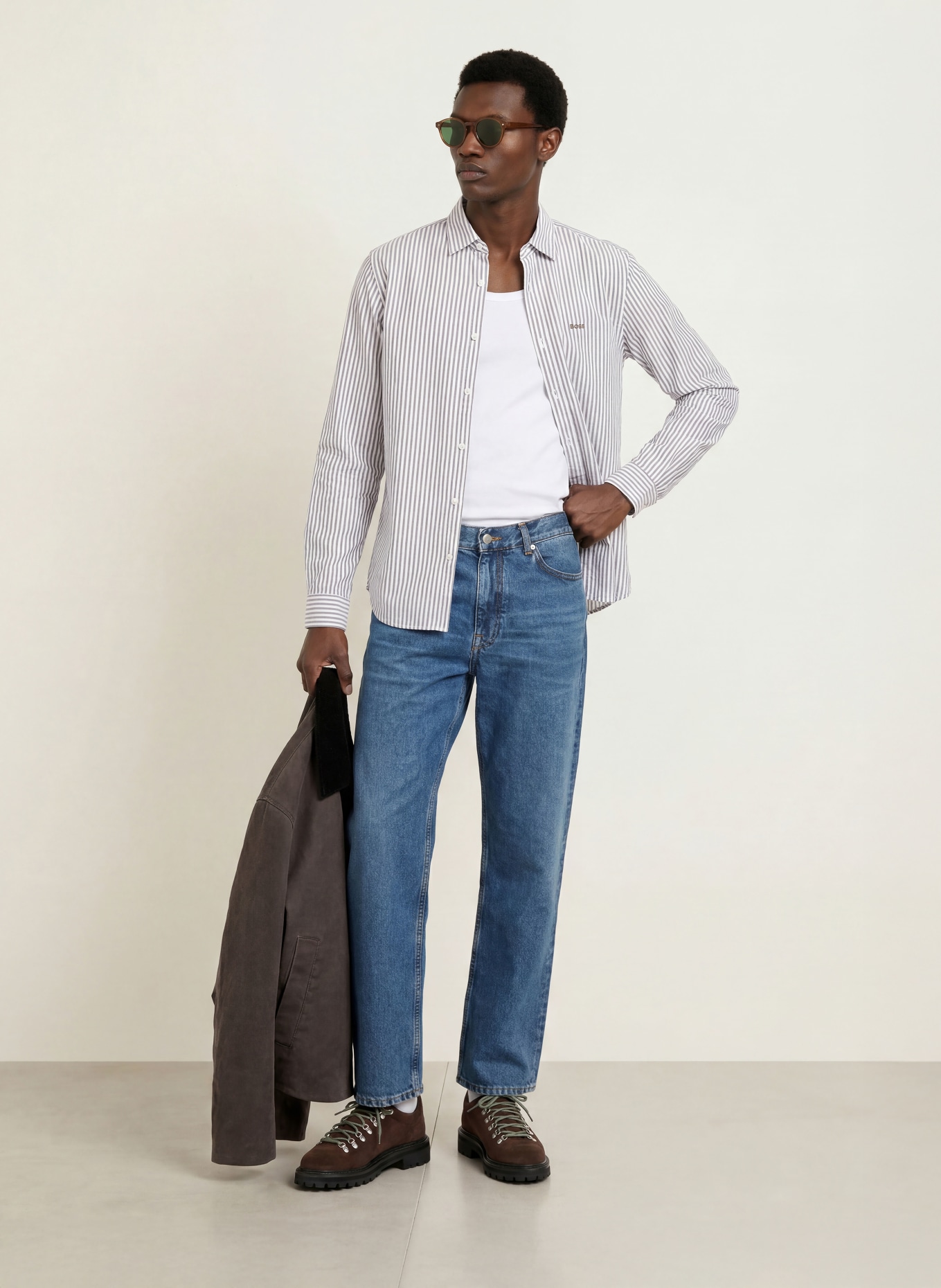 BOSS Hemd Slim Fit: WEISS / GRÜN