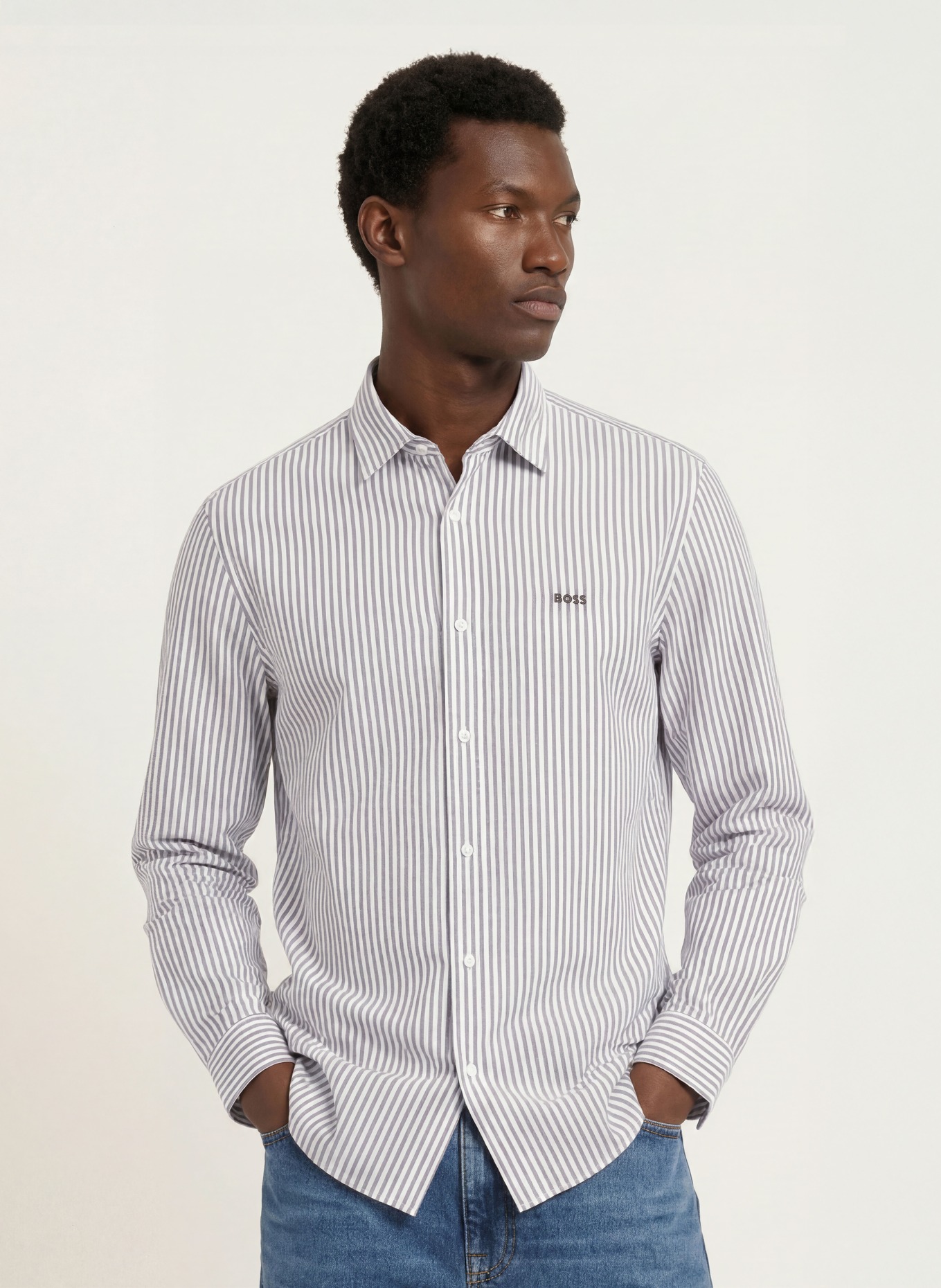 BOSS Hemd Slim Fit: WEISS / GRÜN