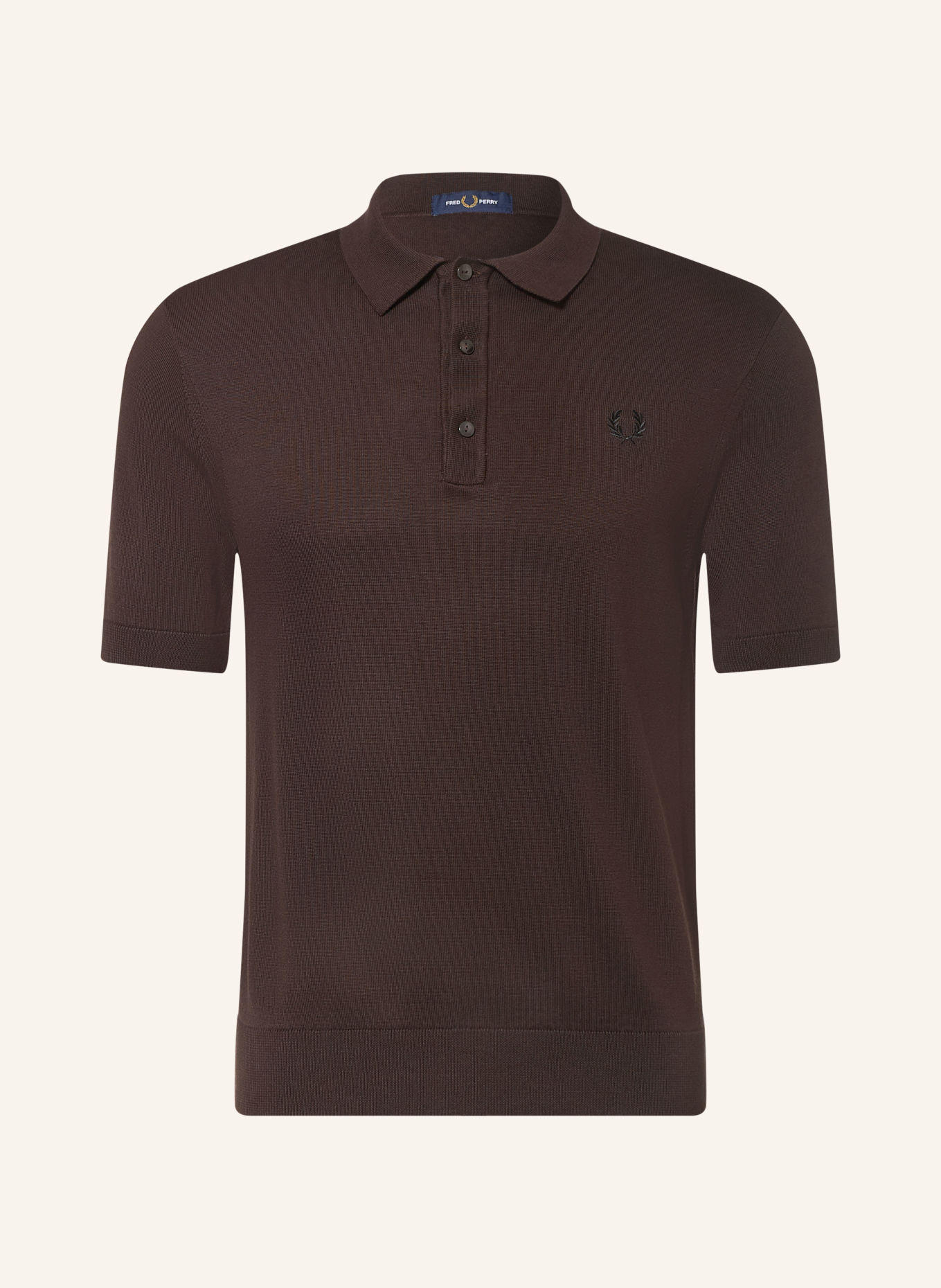 FRED PERRY Úpletová polokošile: TMAVĚ HNĚDÁ