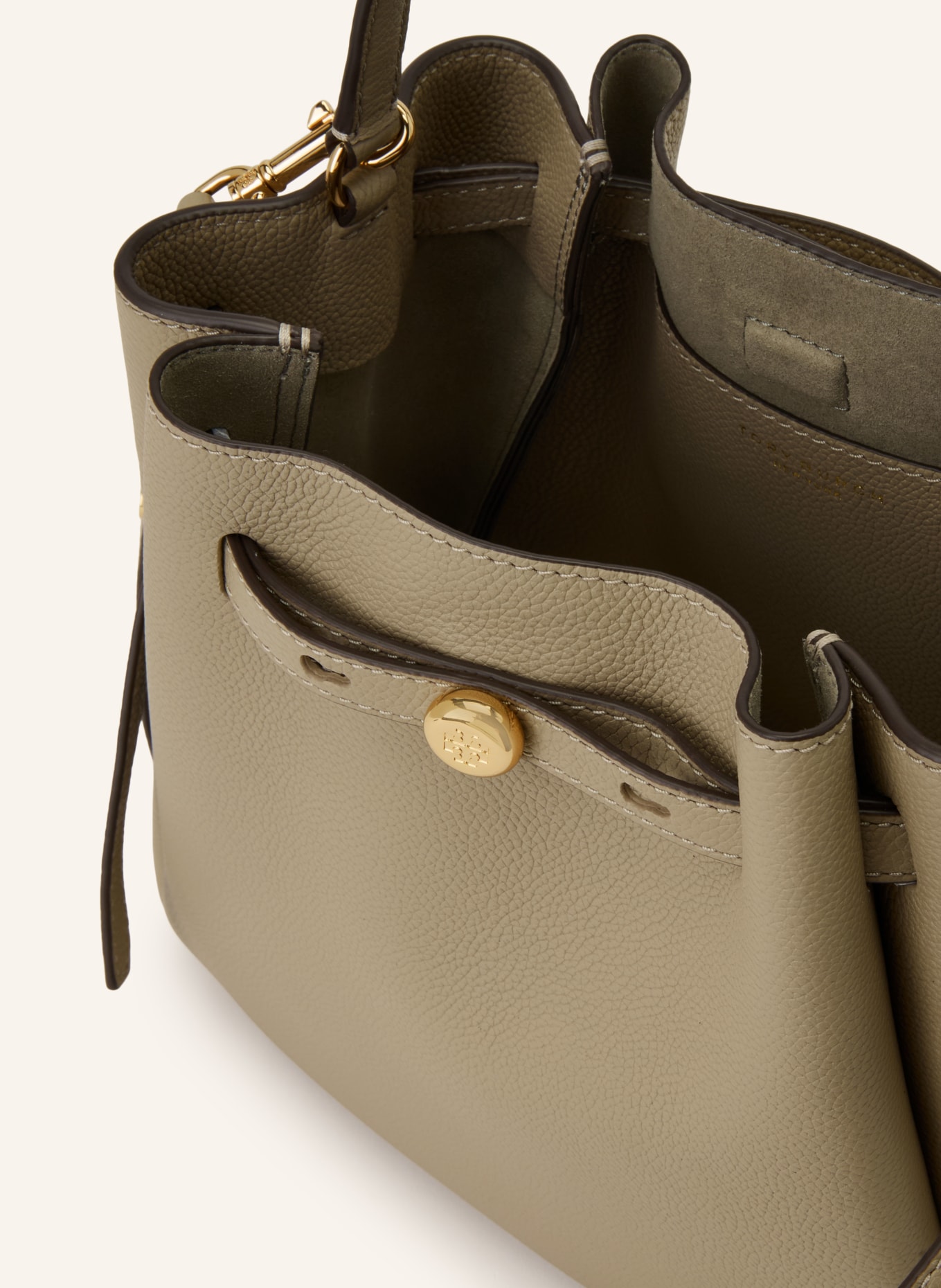 TORY BURCH Vaková kabelka ROMY: ČERNOŠEDÁ / ZLATÁ