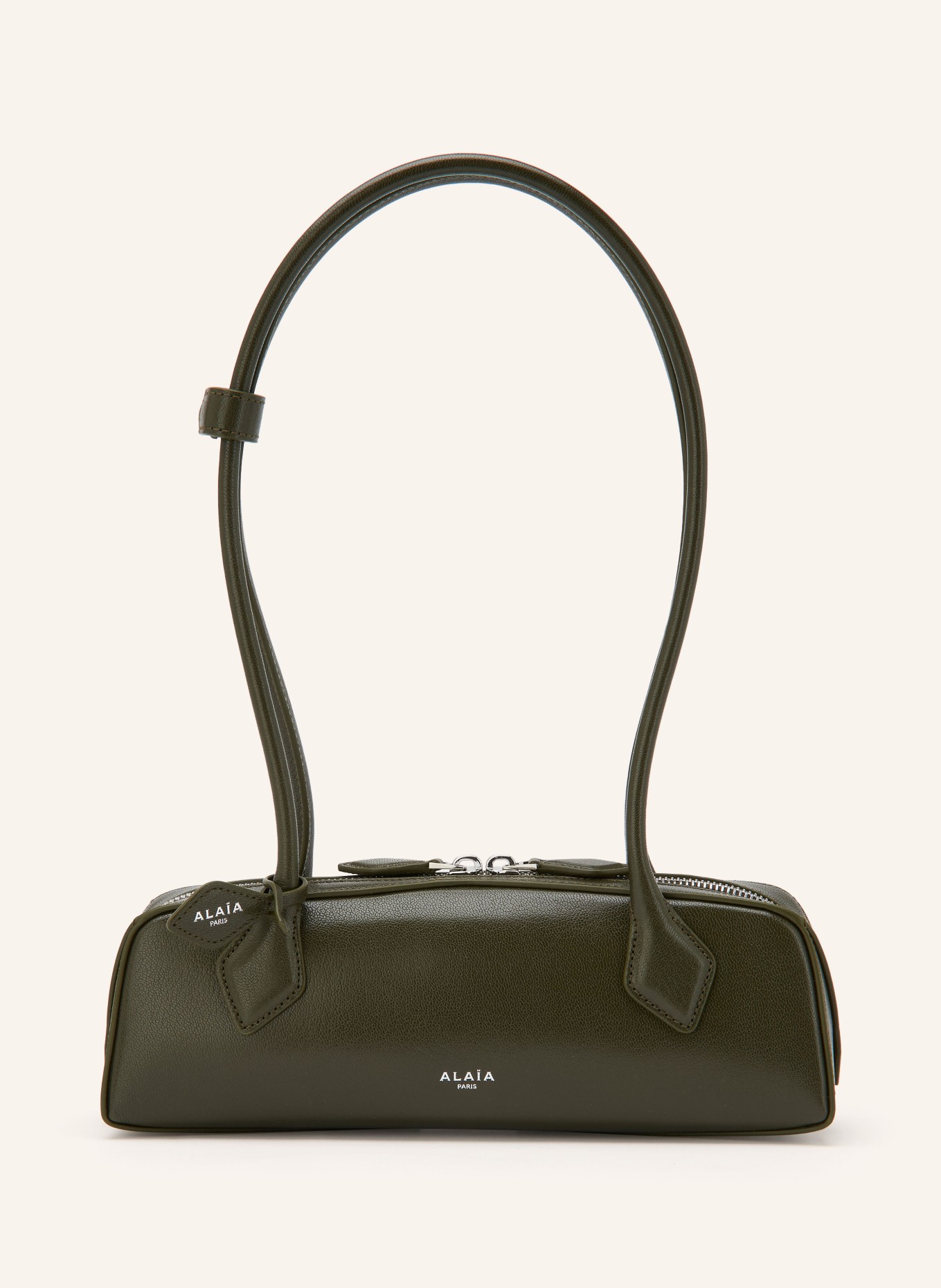 ALAÏA Schultertasche LE TECKEL SMALL: OLIV / SILBER