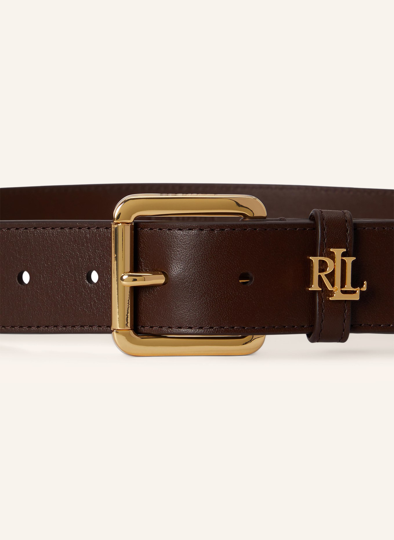 LAUREN RALPH LAUREN Ledergürtel: DUNKELBRAUN / GOLD