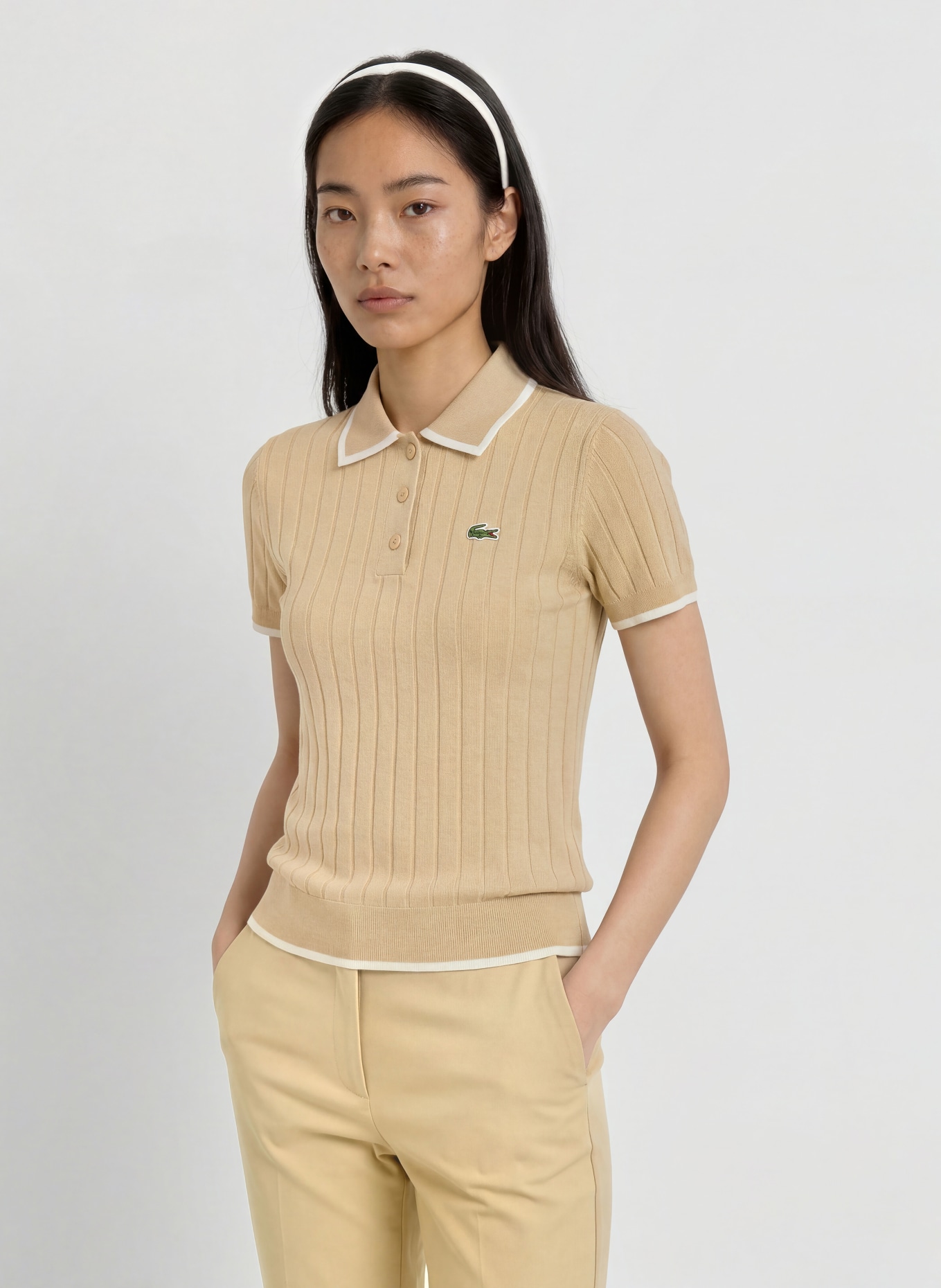 LACOSTE Functioneel poloshirt: BEIGE / WIT