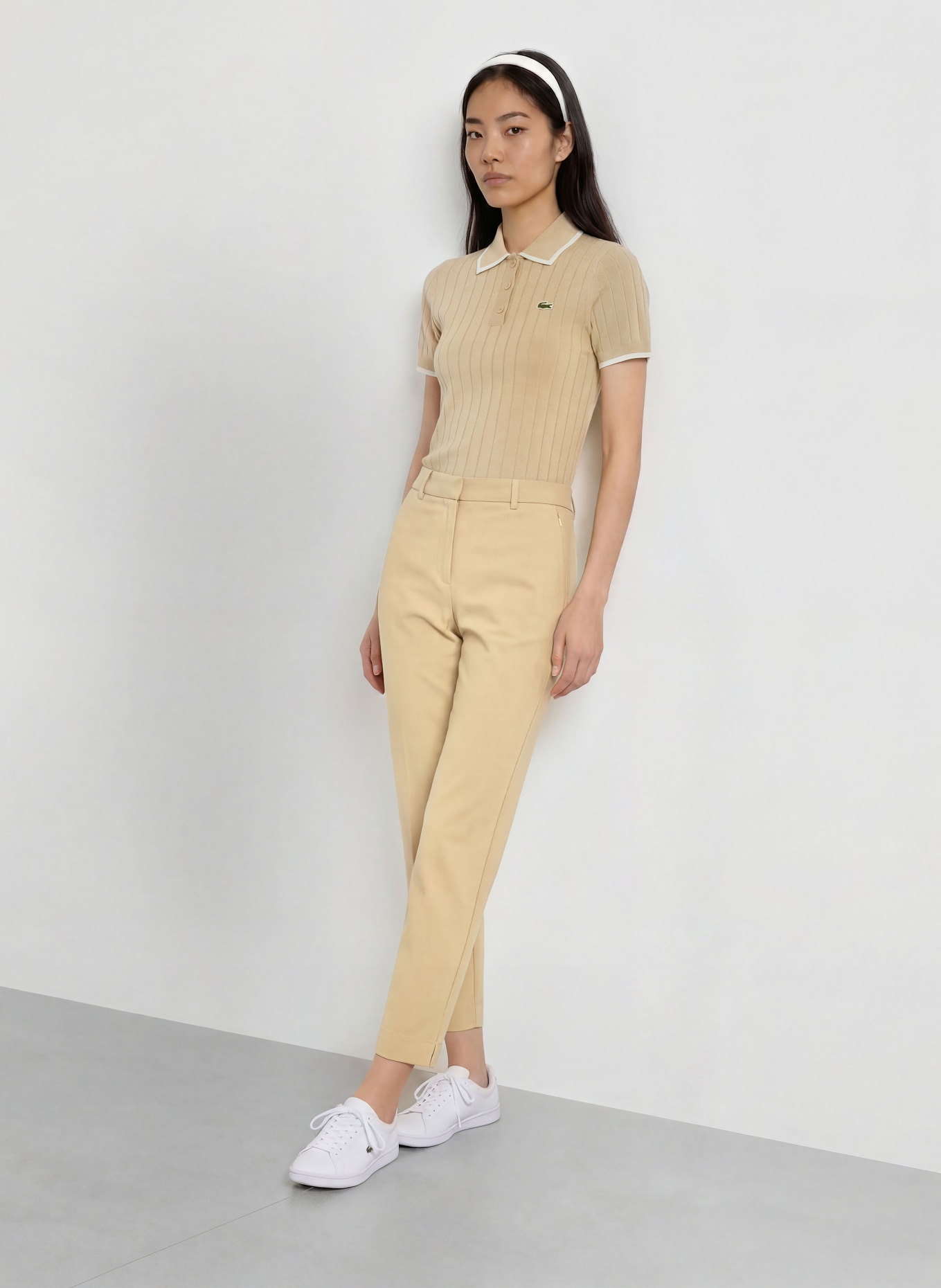 LACOSTE Functioneel poloshirt: BEIGE / WIT