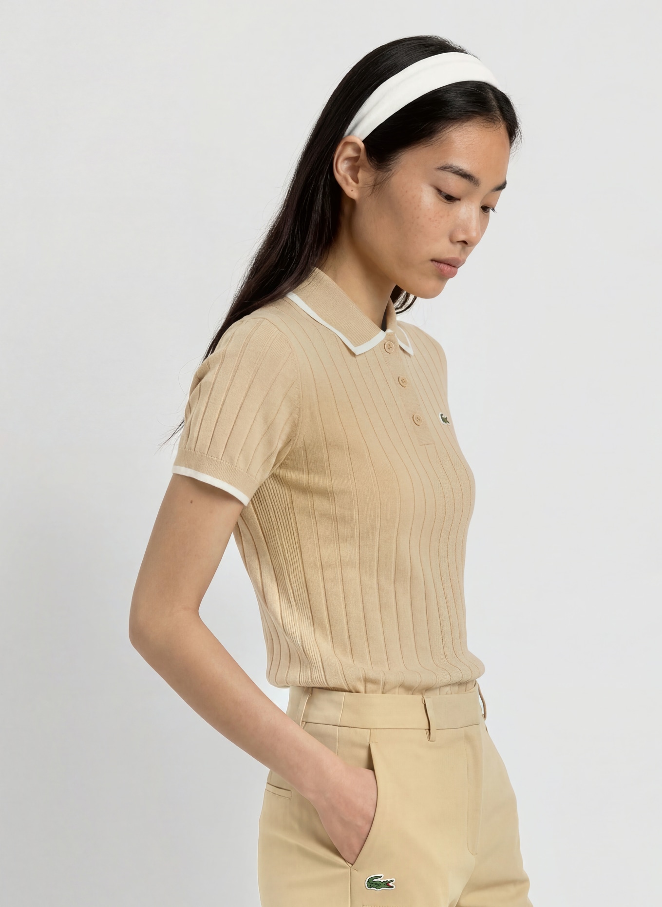 LACOSTE Functioneel poloshirt: BEIGE / WIT