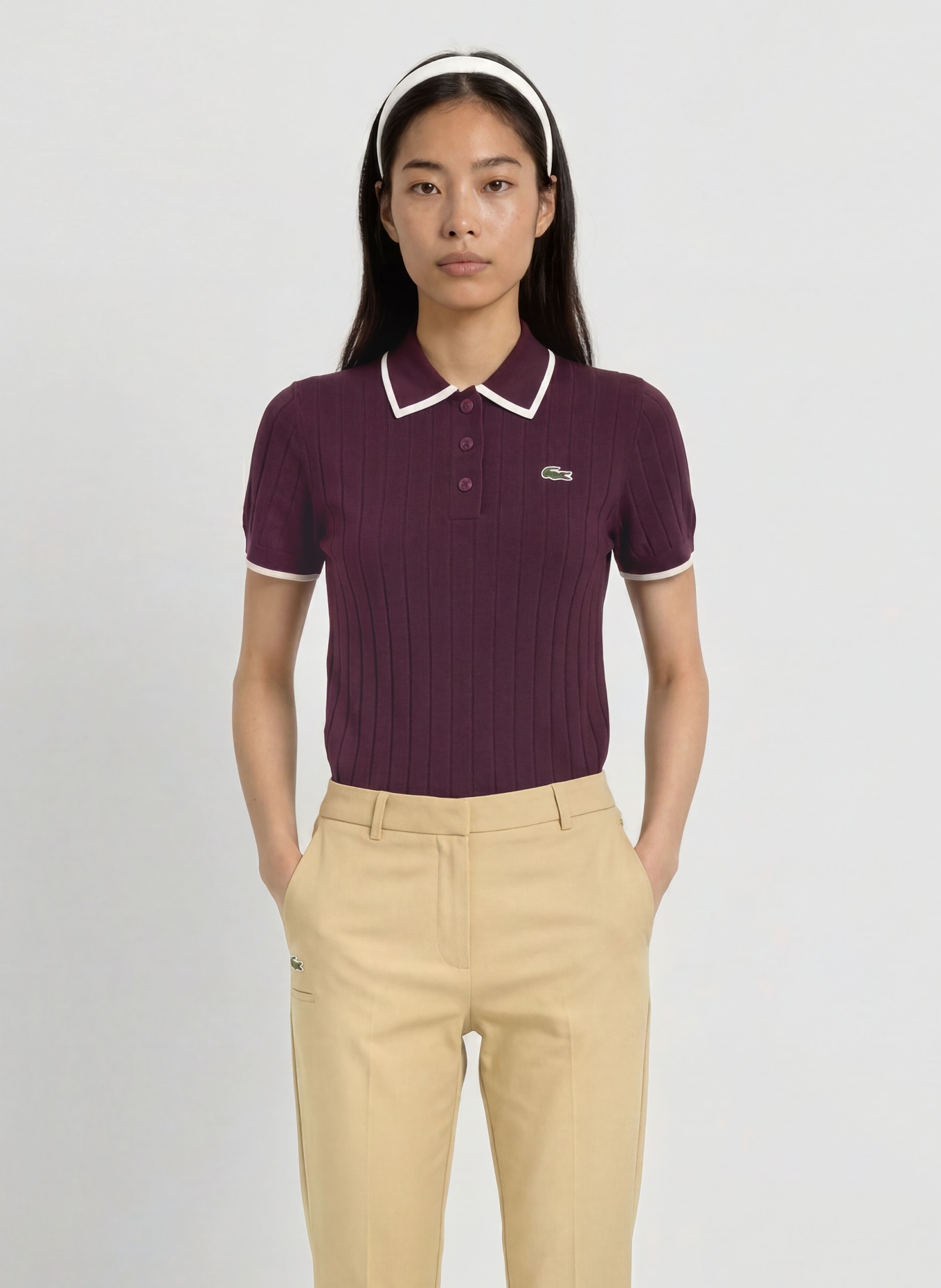 LACOSTE Functioneel poloshirt: DONKERROOD / WIT