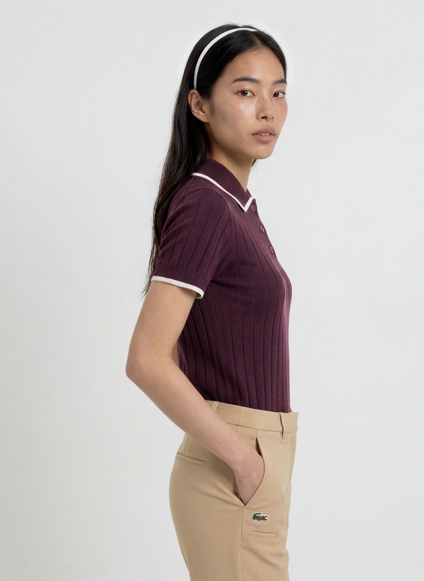 LACOSTE Functioneel poloshirt: DONKERROOD / WIT