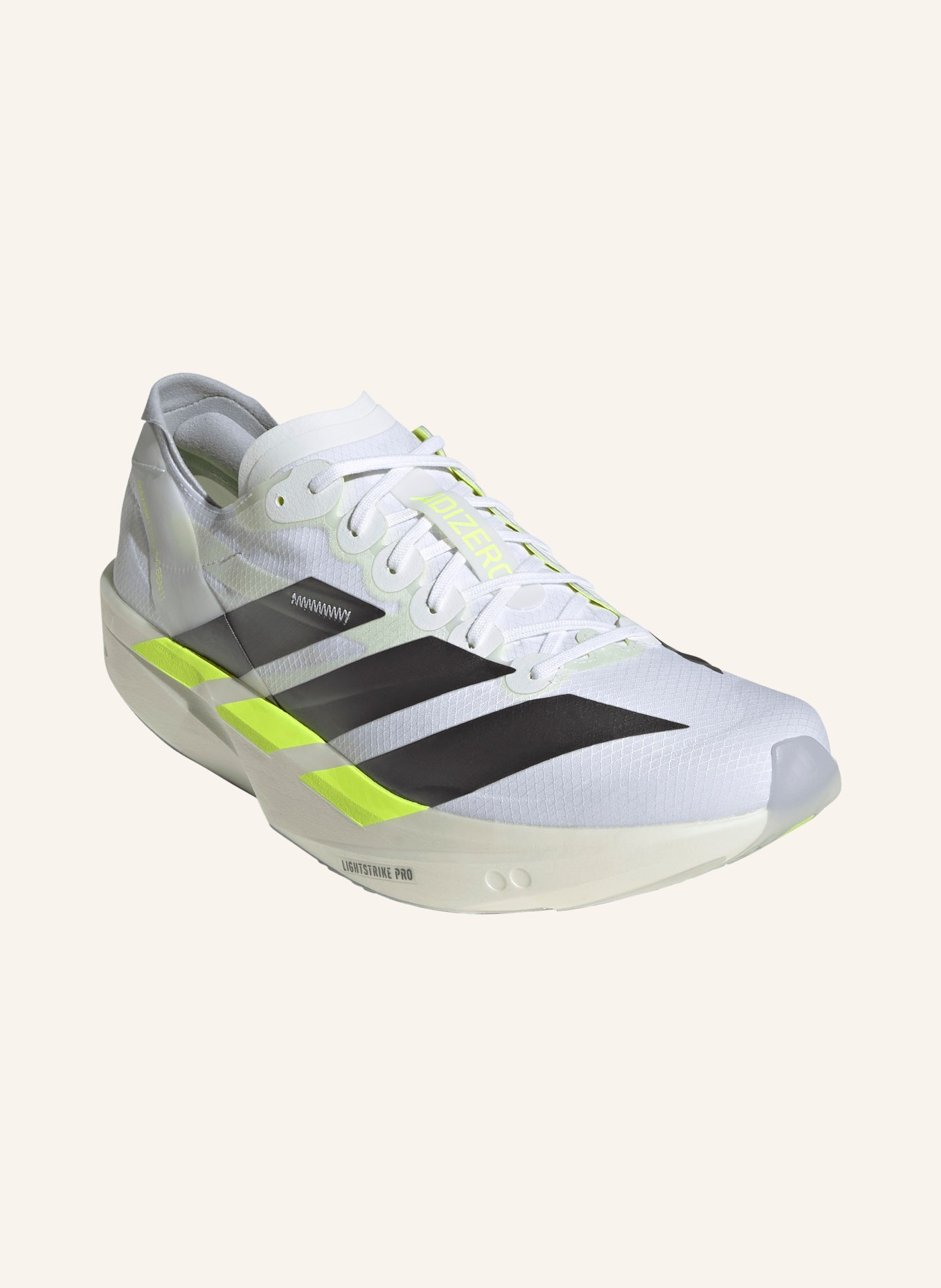 adidas ADIZERO TAKUMI SEN 11 running shoes: WHITE / GRAY / NEON YELLOW