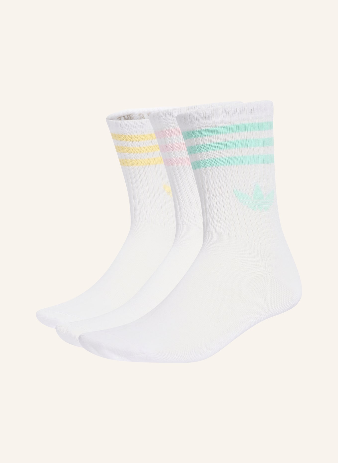 adidas Originals 3-pack sokken 3-STREEP CREW: WIT / ROZE / GEEL