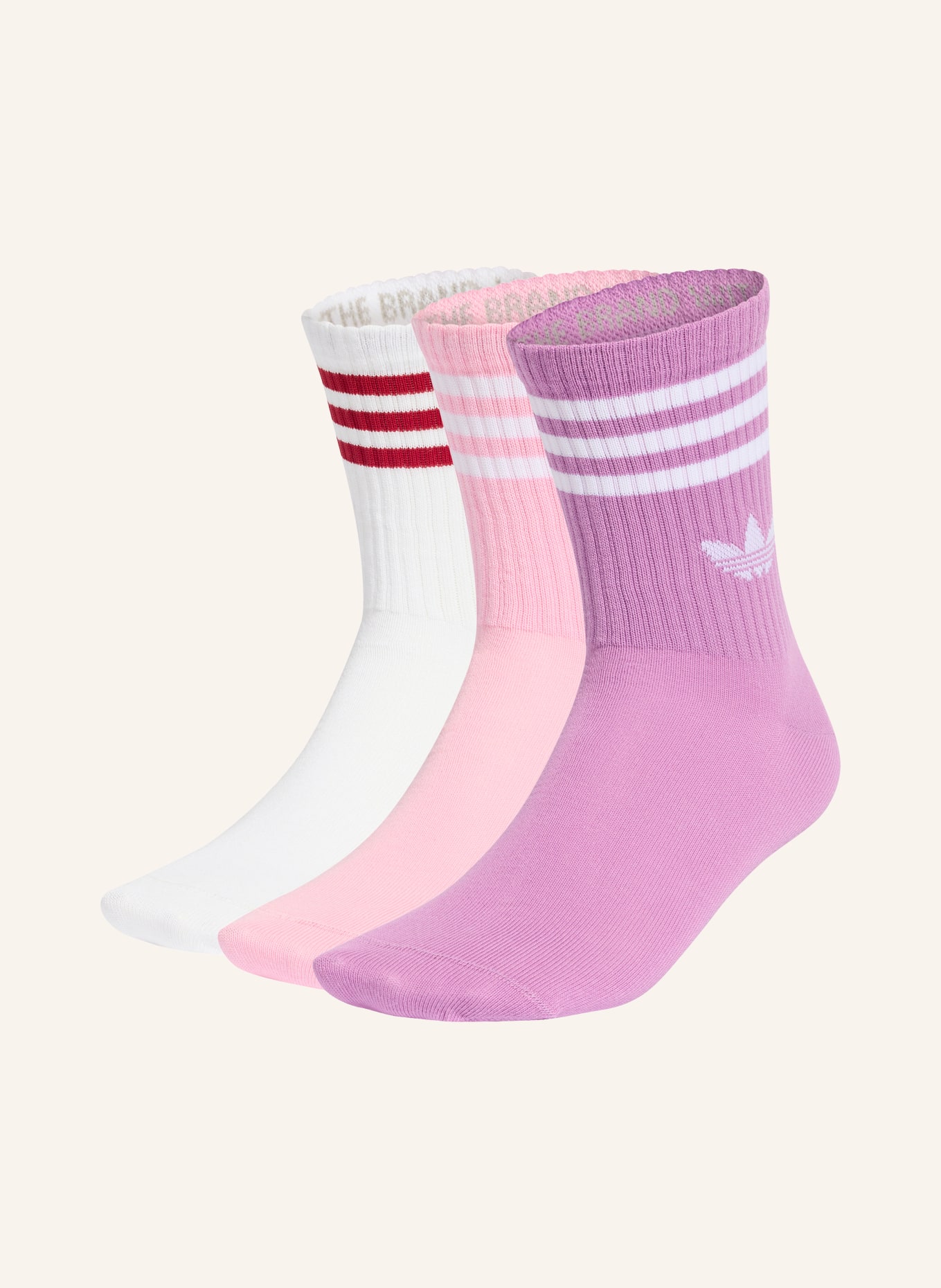 adidas Originals 3-pack sokken 3-STREEP CREW: WIT / ROZE / LICHTPAARS