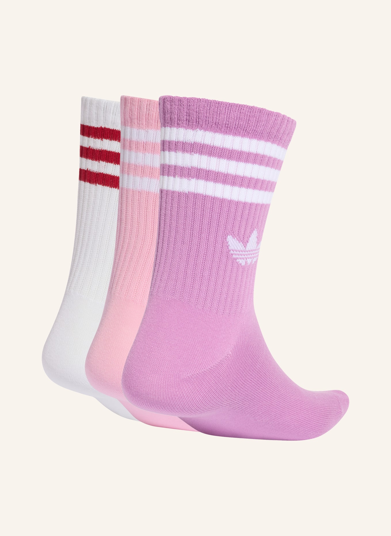 adidas Originals 3-pack sokken 3-STREEP CREW: WIT / ROZE / LICHTPAARS