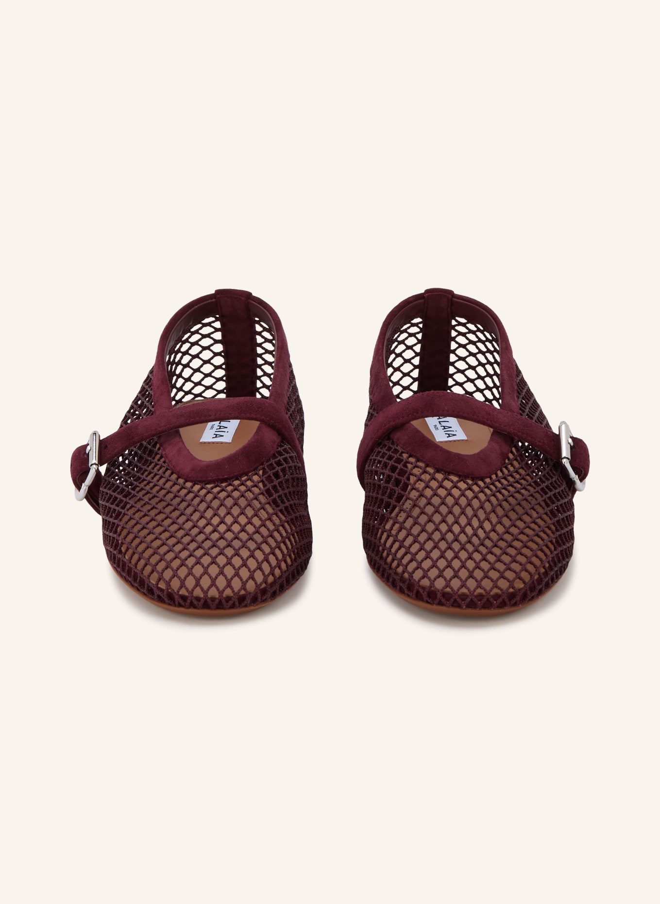 ALAÏA Ballerinas: DUNKELROT / SILBER